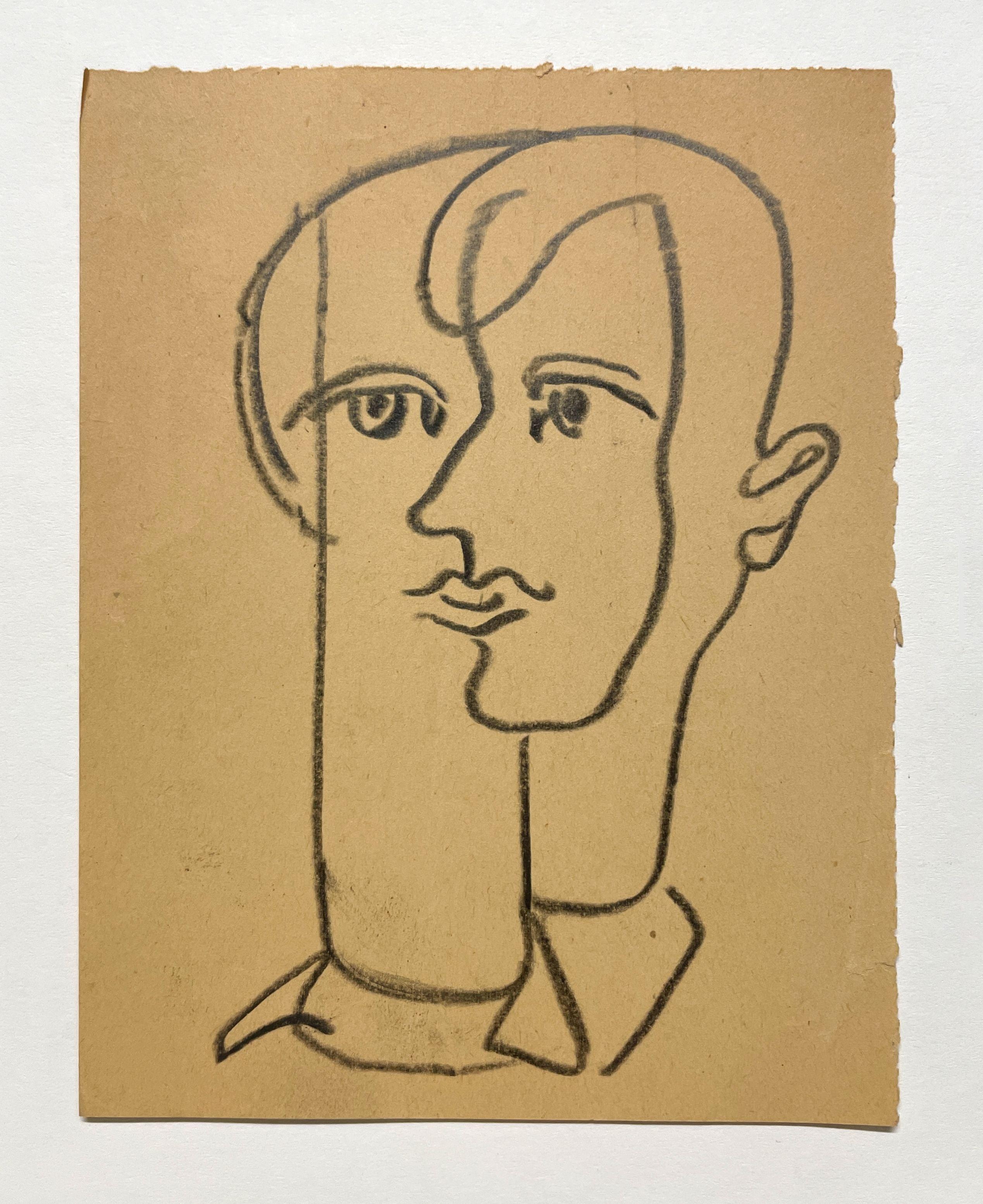 Sorprendente retrato cubista de un joven de mediados de siglo de los años 50 - Art moderno estadounidense de Harold Haydon