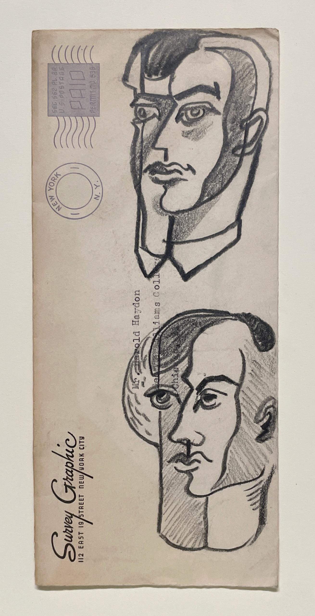 Un característico retrato cubista de dos jóvenes de mediados de siglo de la década de 1950 - Art moderno estadounidense de Harold Haydon