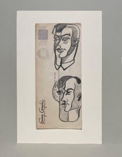 Un caratteristico ritratto cubista di due giovani uomini degli anni '50, in stile Mid-Century Modern