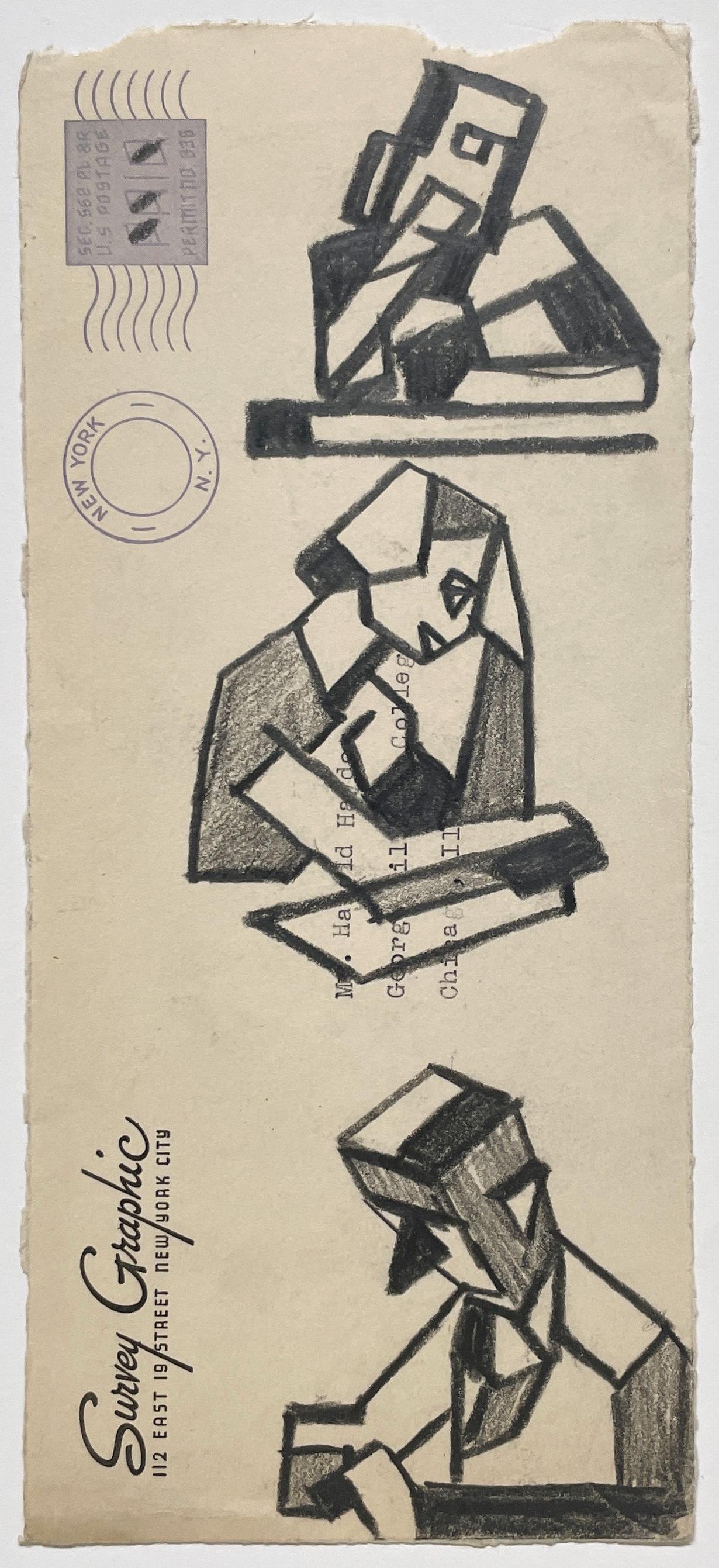 A Distinctive, 1950s Mid-Century Modern Cubist Figure Study by Harold Haydon en venta 2