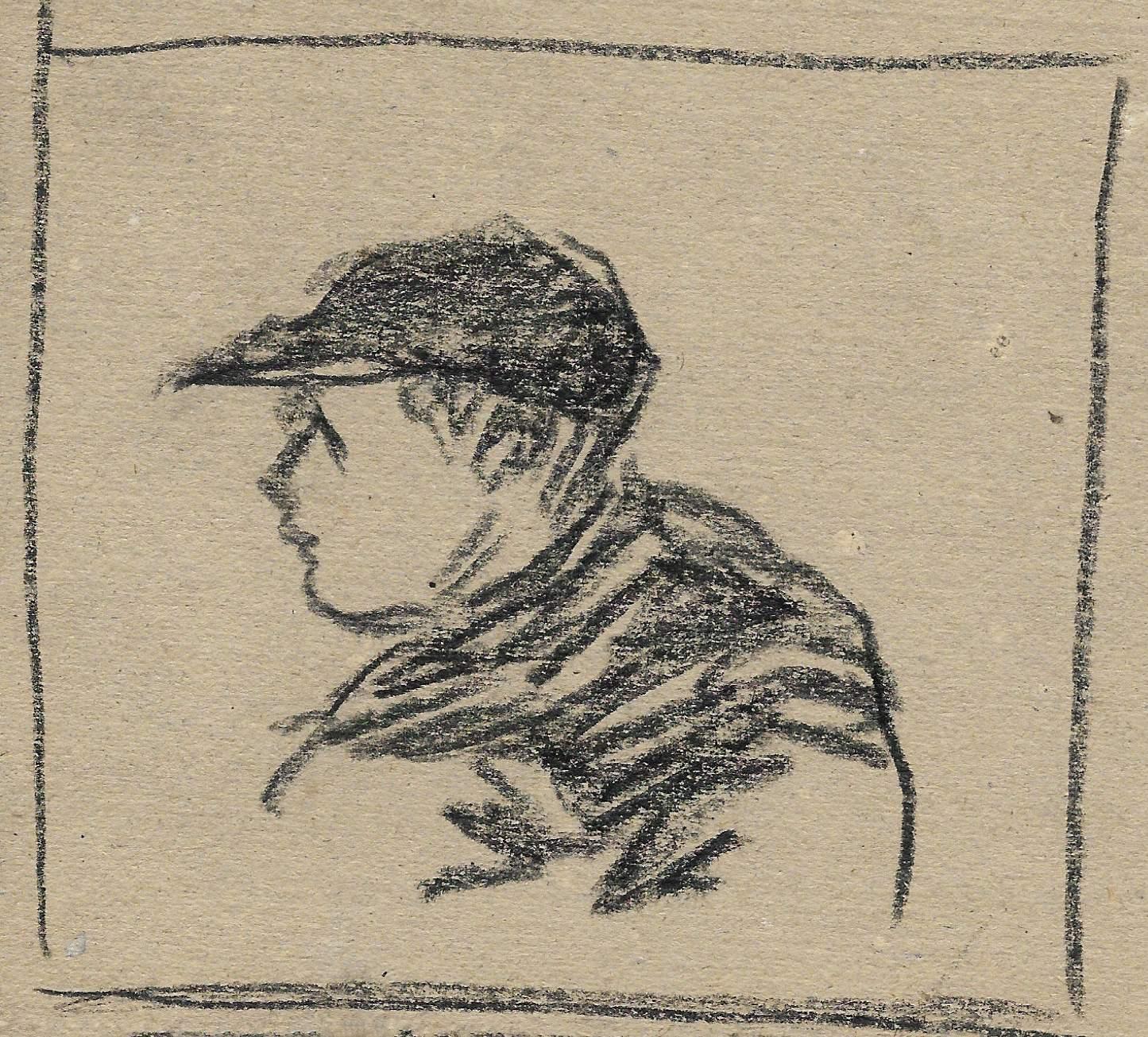Un delizioso schizzo di ritratto degli anni '30 di un ragazzo con un cappellino da baseball - Portrait Marrone di Harold Haydon