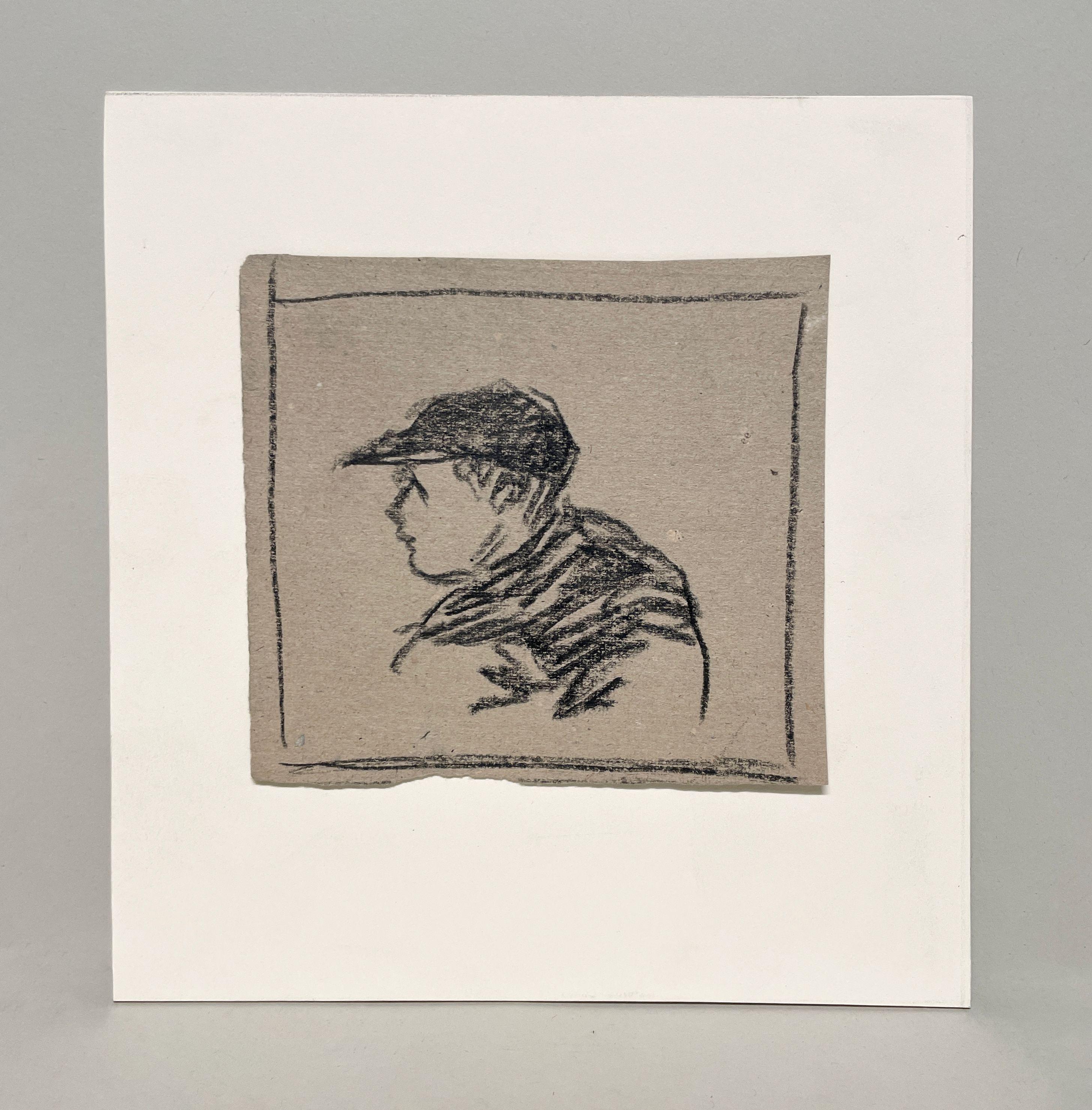 Un delizioso schizzo di ritratto degli anni '30 di un ragazzo con un cappellino da baseball - Art di Harold Haydon