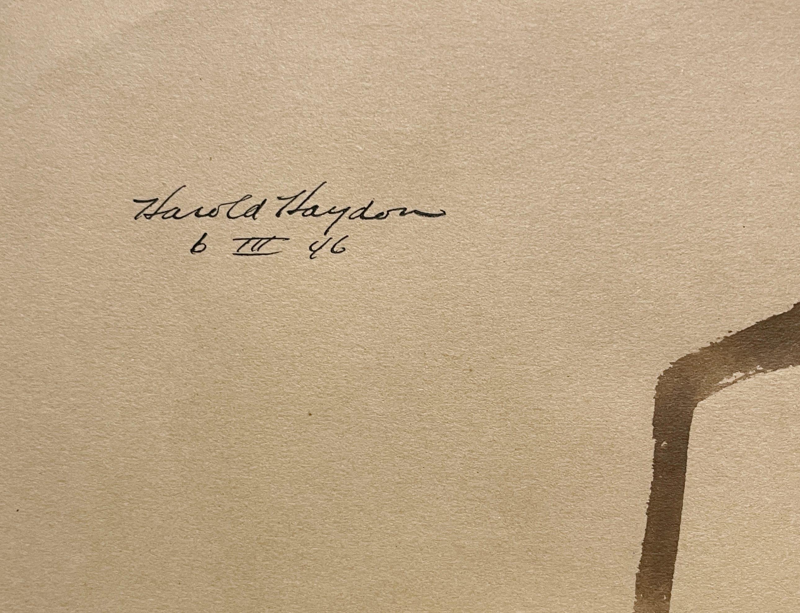 Eine fabelhafte 1940er Jahre moderne kubistische Aquarell einer sitzenden weiblichen Akt, Sepia getönt im Angebot 2