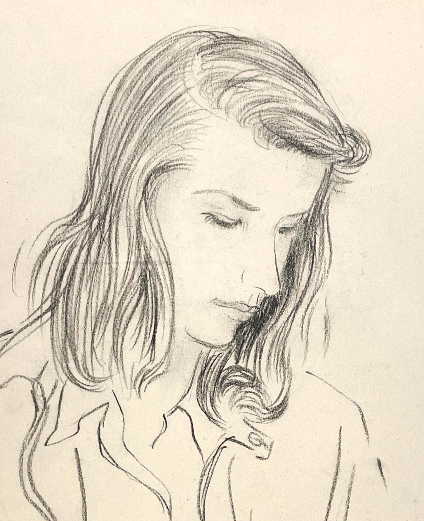 Portrait moderniste d'une jeune femme, finement dessiné, réalisé en 1946 par Harold Haydon en vente 3