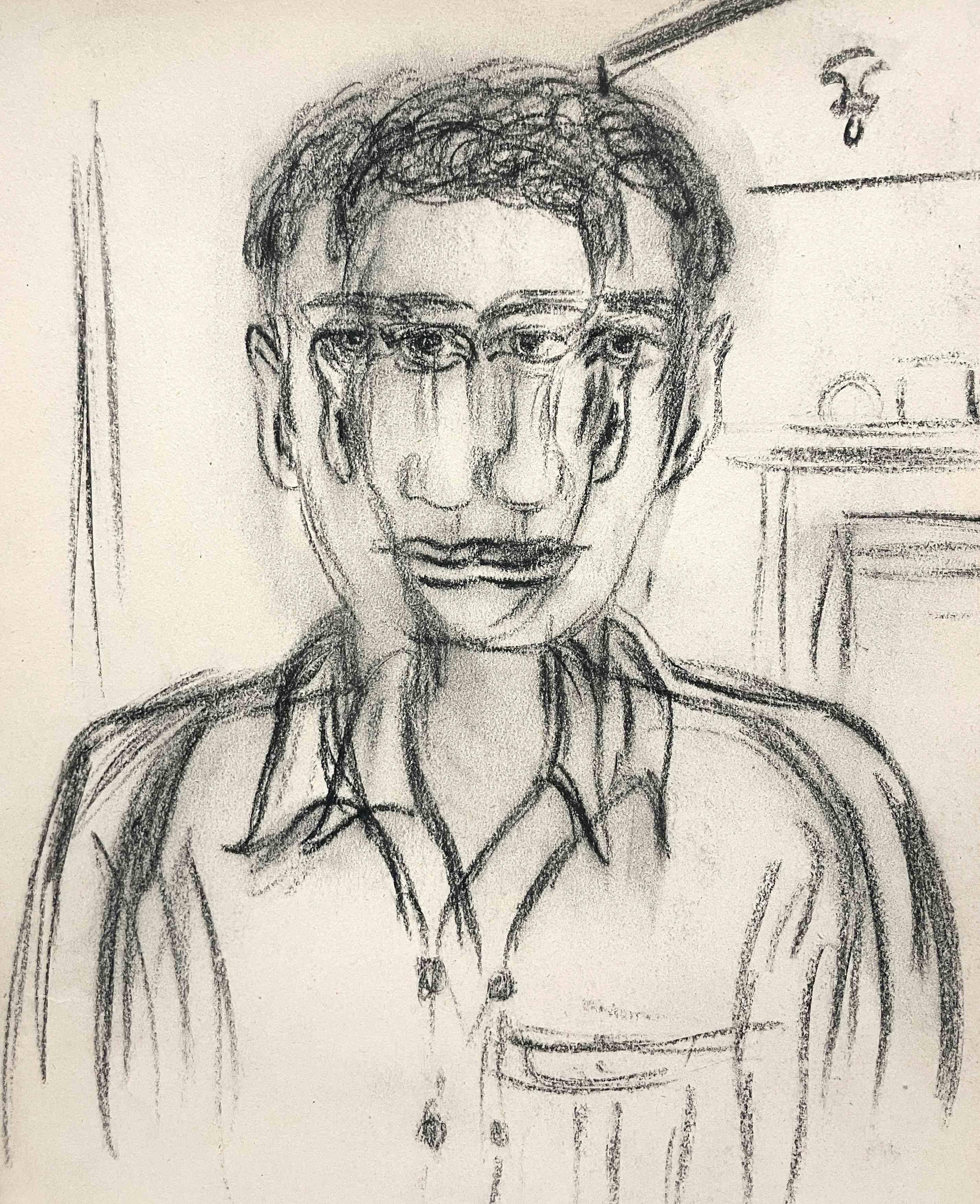 Fabuleux portrait abstrait d'un jeune homme, datant du milieu du siècle dernier et de style surréaliste de 1946, réalisé par le célèbre artiste de Chicago, Harold Haydon (Am. 1909-1994).  Intitulé 