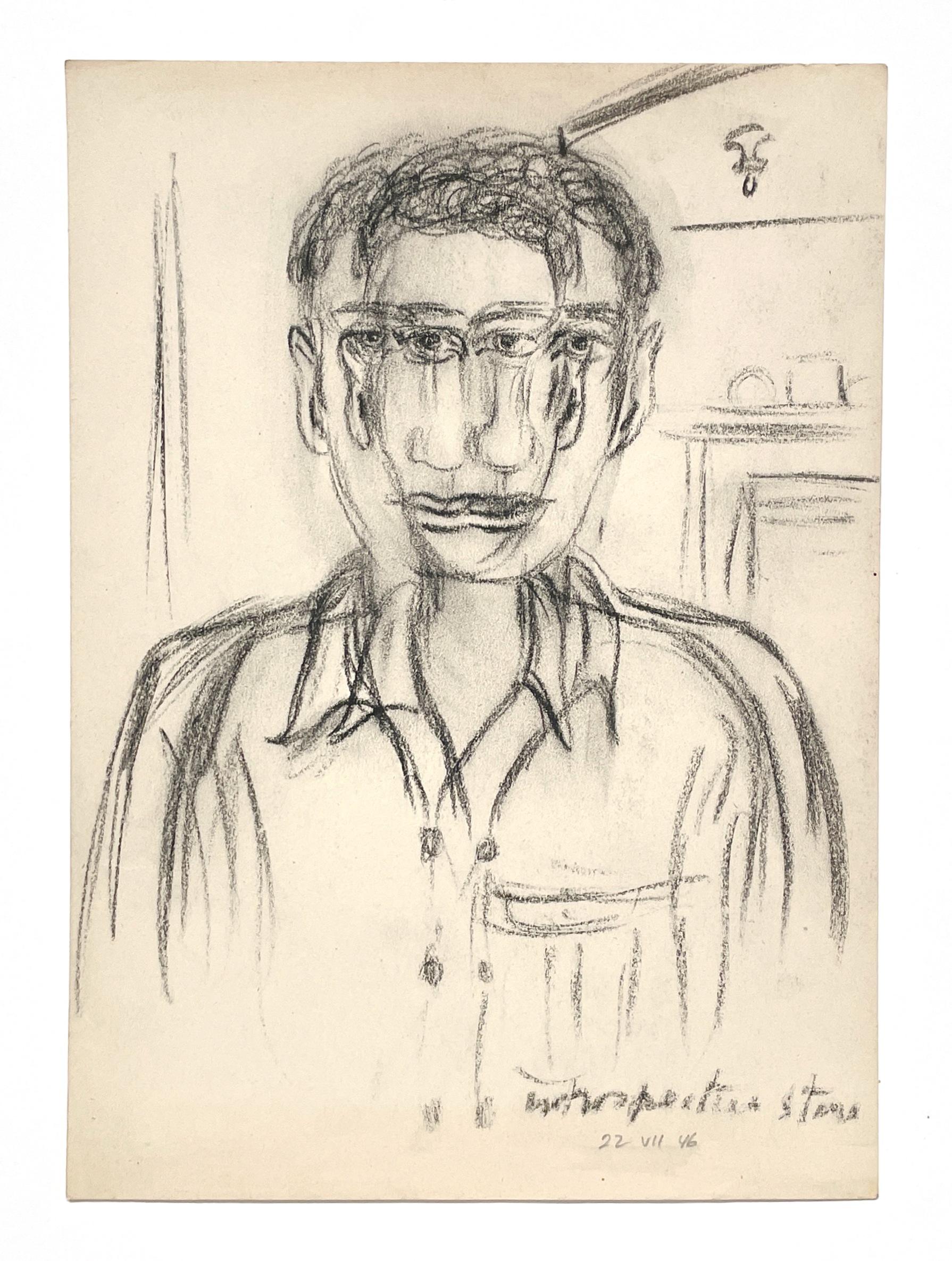 Fabuleux portrait abstrait d'un jeune homme, surréaliste et moderne du milieu du siècle 1946 - Surréalisme Art par Harold Haydon