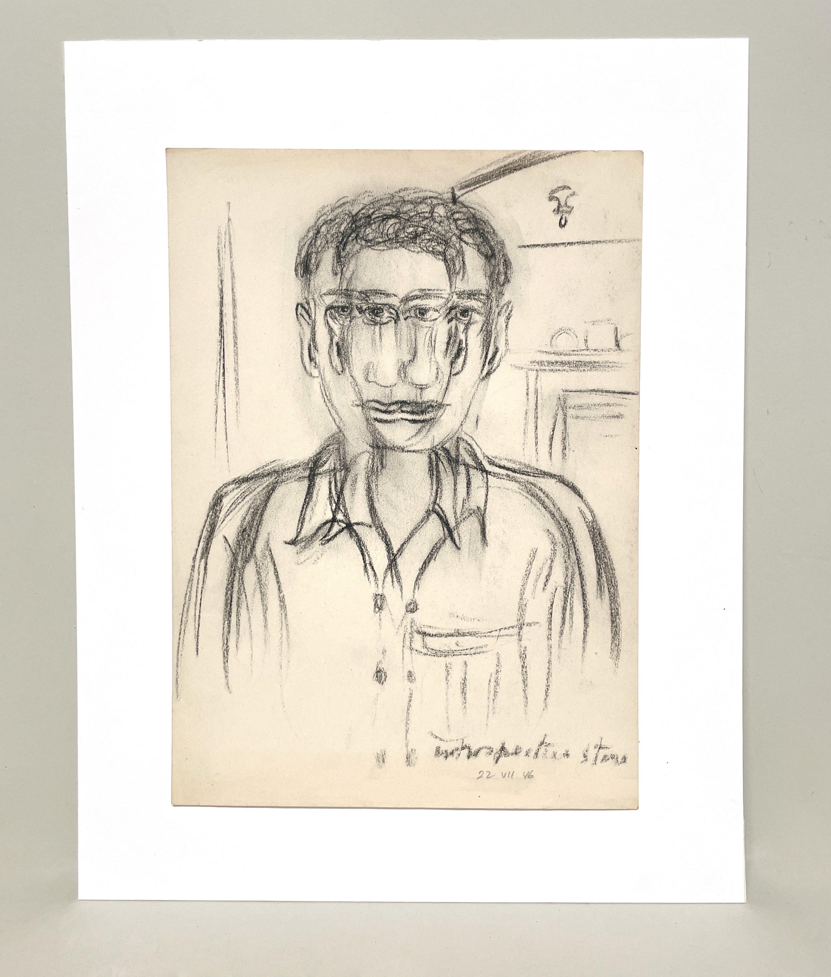 Fabuleux portrait abstrait d'un jeune homme, surréaliste et moderne du milieu du siècle 1946 - Art de Harold Haydon