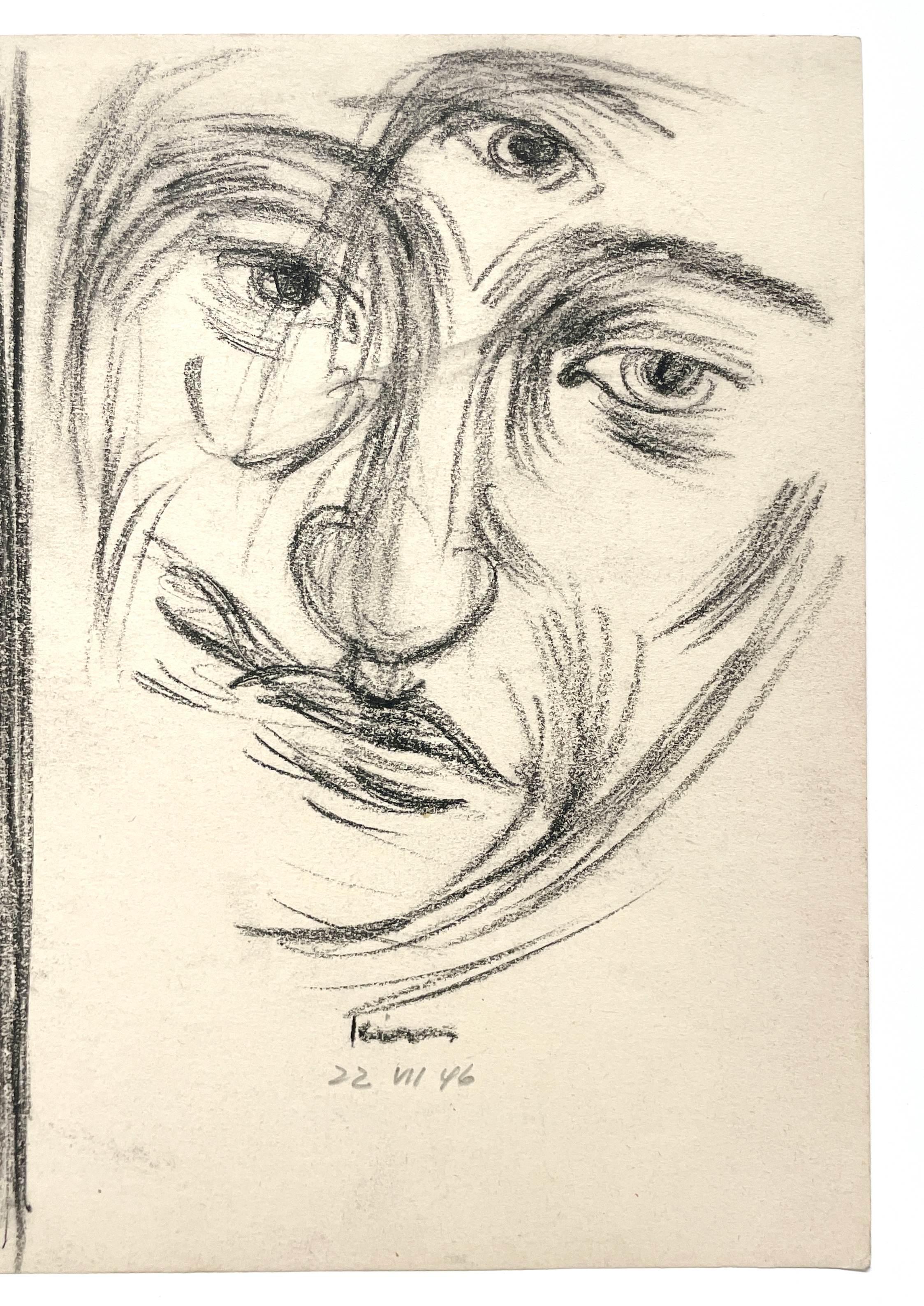 Retrato masculino surrealista moderno de mediados de siglo de 1946, obra del famoso artista de Chicago Harold Haydon (Am. 1909-1994).   Un convincente estudio de retrato, quizá un autorretrato del artista, realizado con la innovadora técnica
