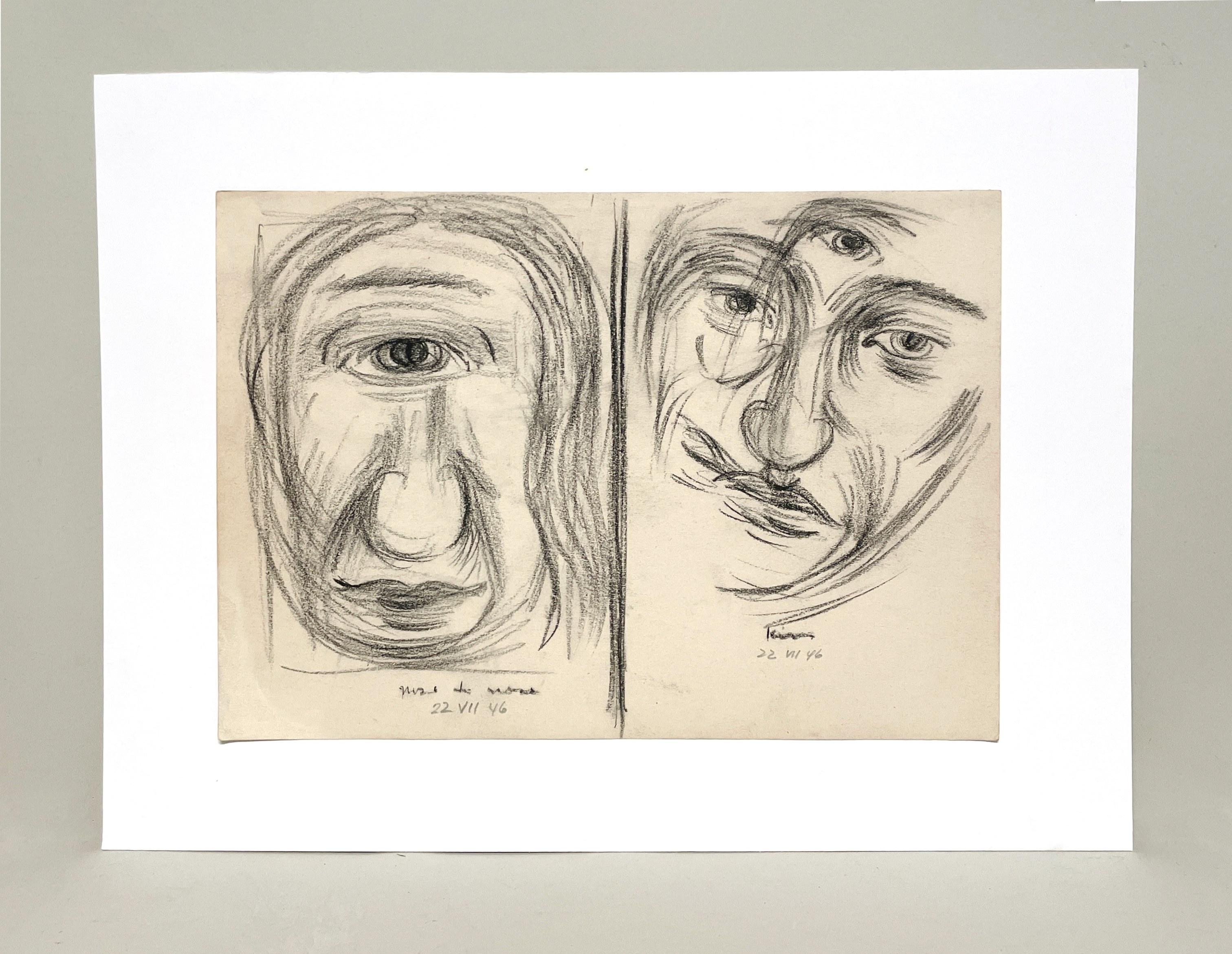 Estudio de retrato masculino surrealista moderno de mediados de siglo de 1946, Visión binocular - Art de Harold Haydon