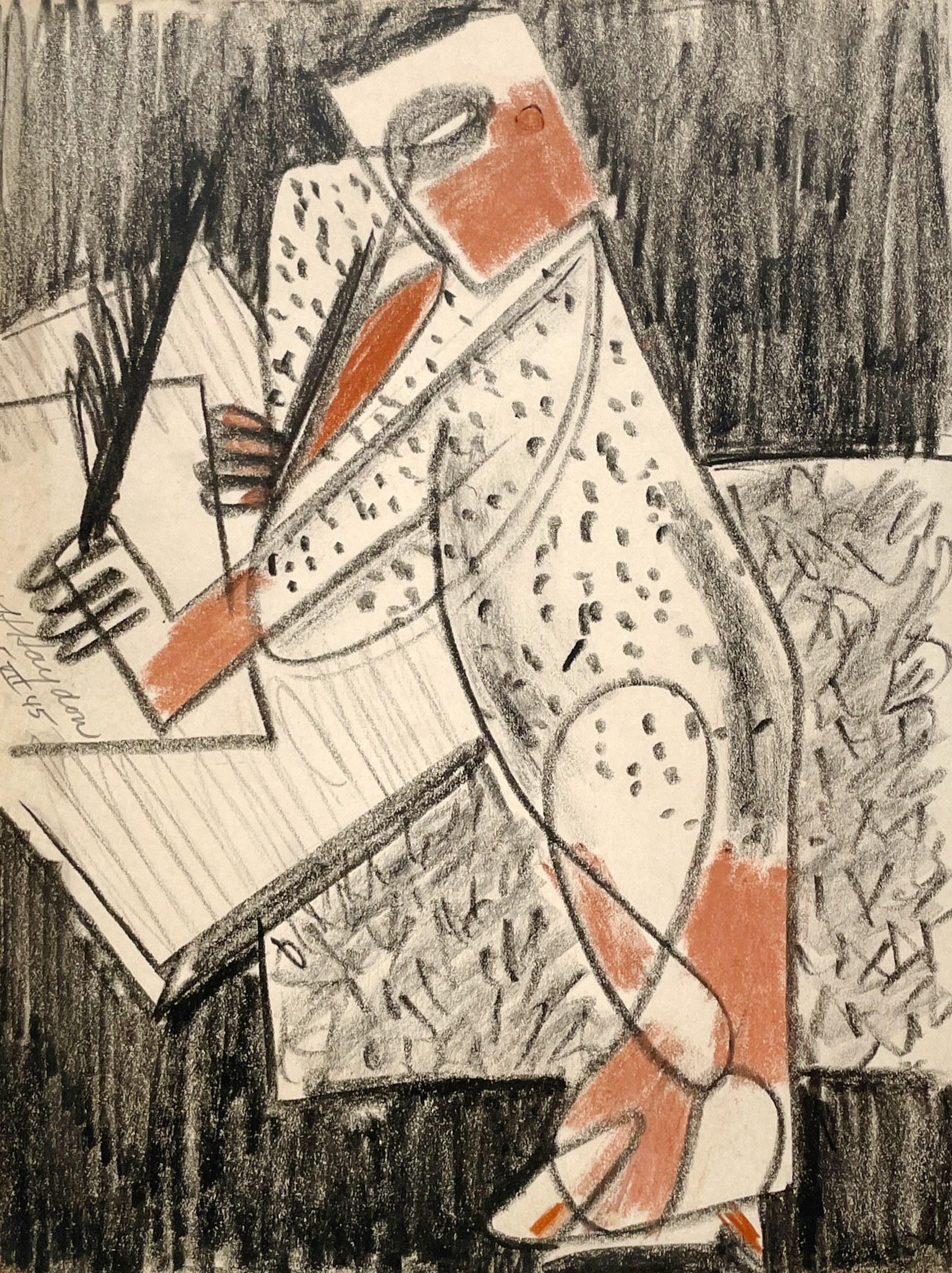 Una Dinámica Escena de Estudio Cubista Moderno de Mediados de Siglo de 1945, Clase de Dibujo de Artista en venta 2