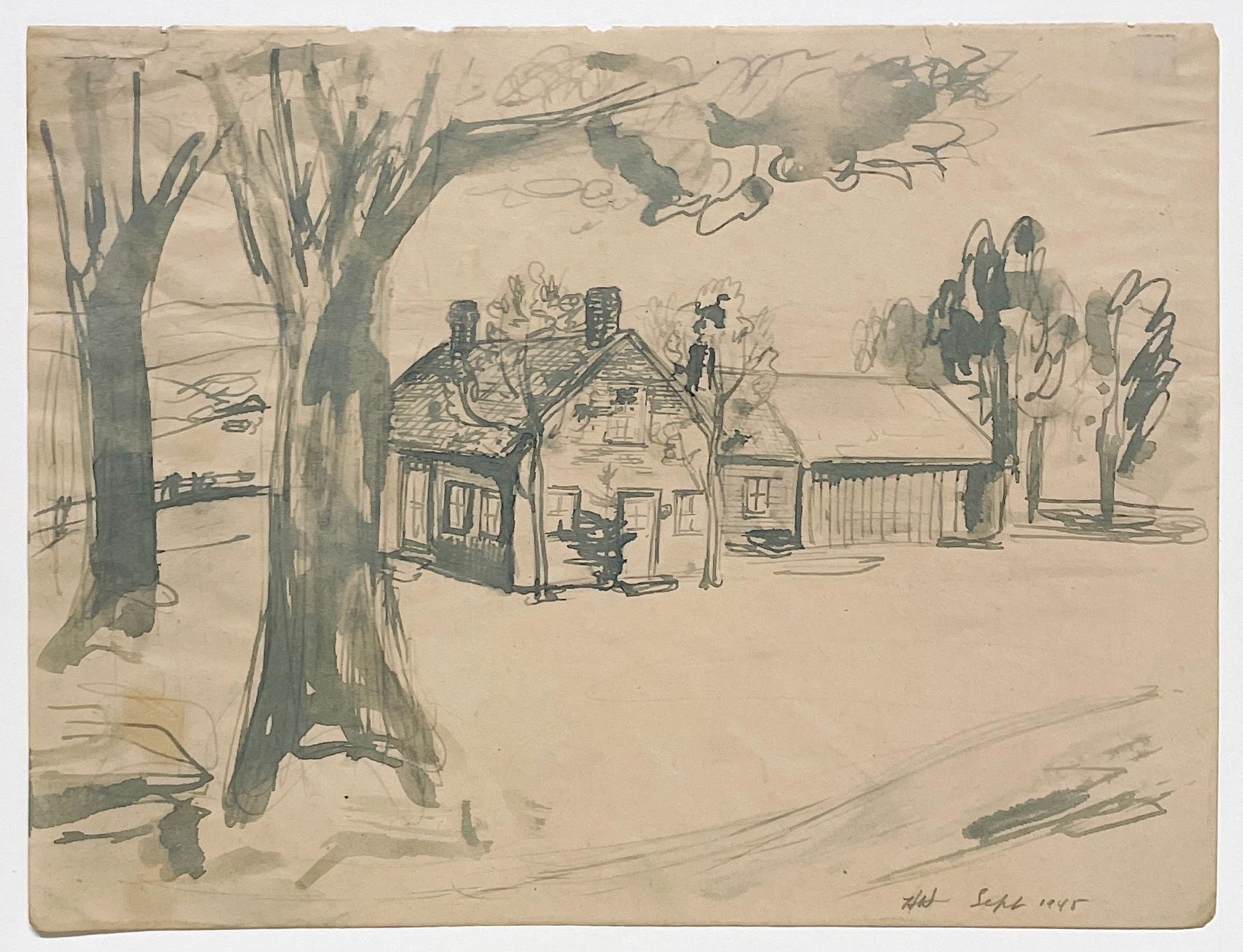 A Charming, Picturesque 1945 Landscape Watercolor of Calais, Vermont, The Artist's Studio, by noted Chicago Artist, Harold Haydon (Am. 1909-1994).  For many years, Haydon and his wife, Virginia enjoyed the summer months away from Chicago at a