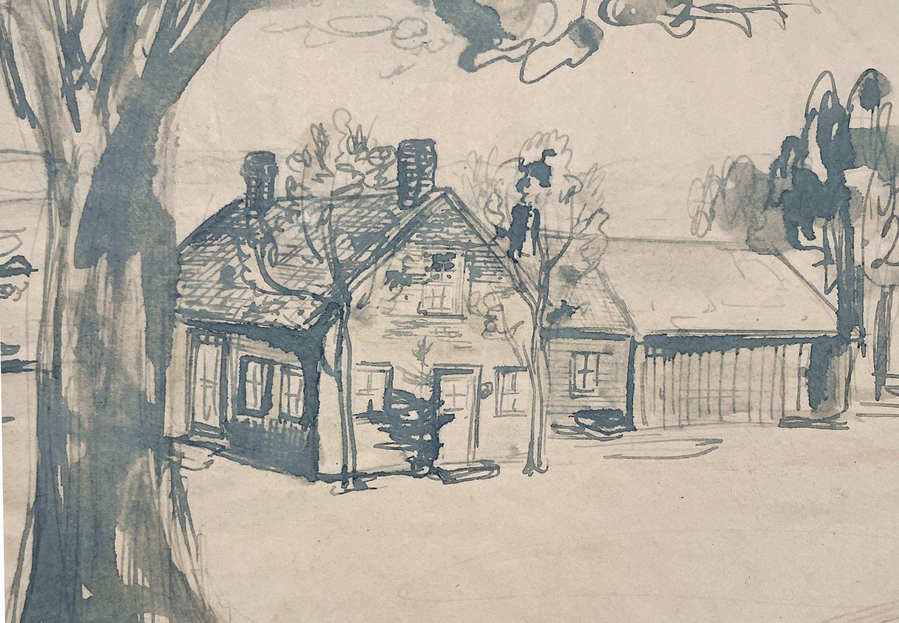 A Picturesque 1945 Landscape Watercolor of Calais, Vermont, The Artist's Studio For Sale 3