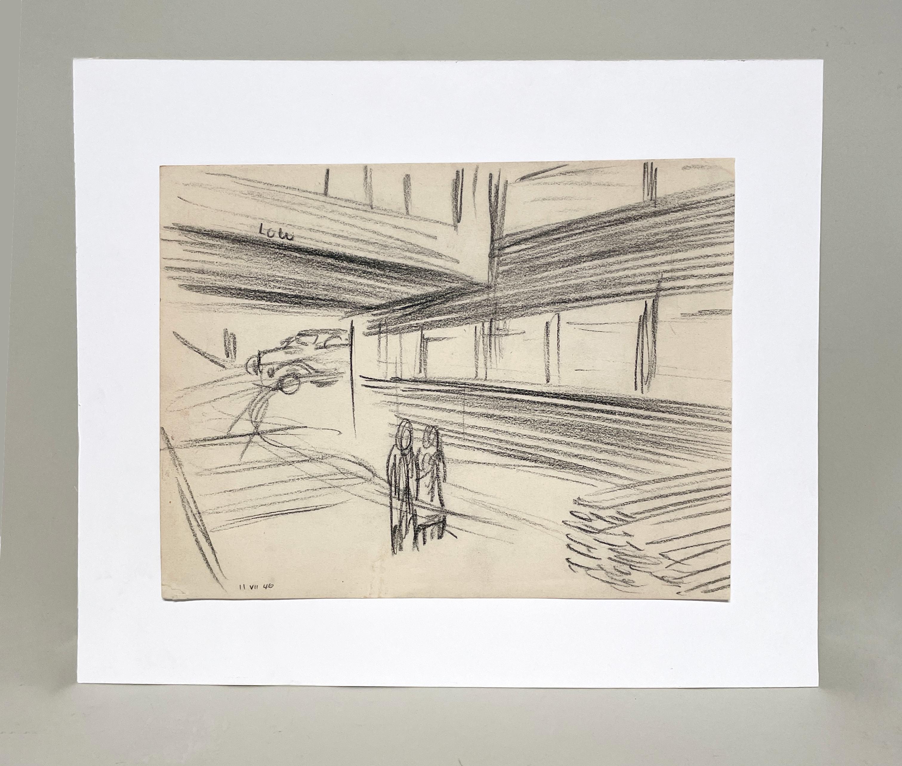 A 1940s Noire Inspired Street Scene, Lower Wacker Drive, Chicago, Urban Realism - Art by Harold Haydon