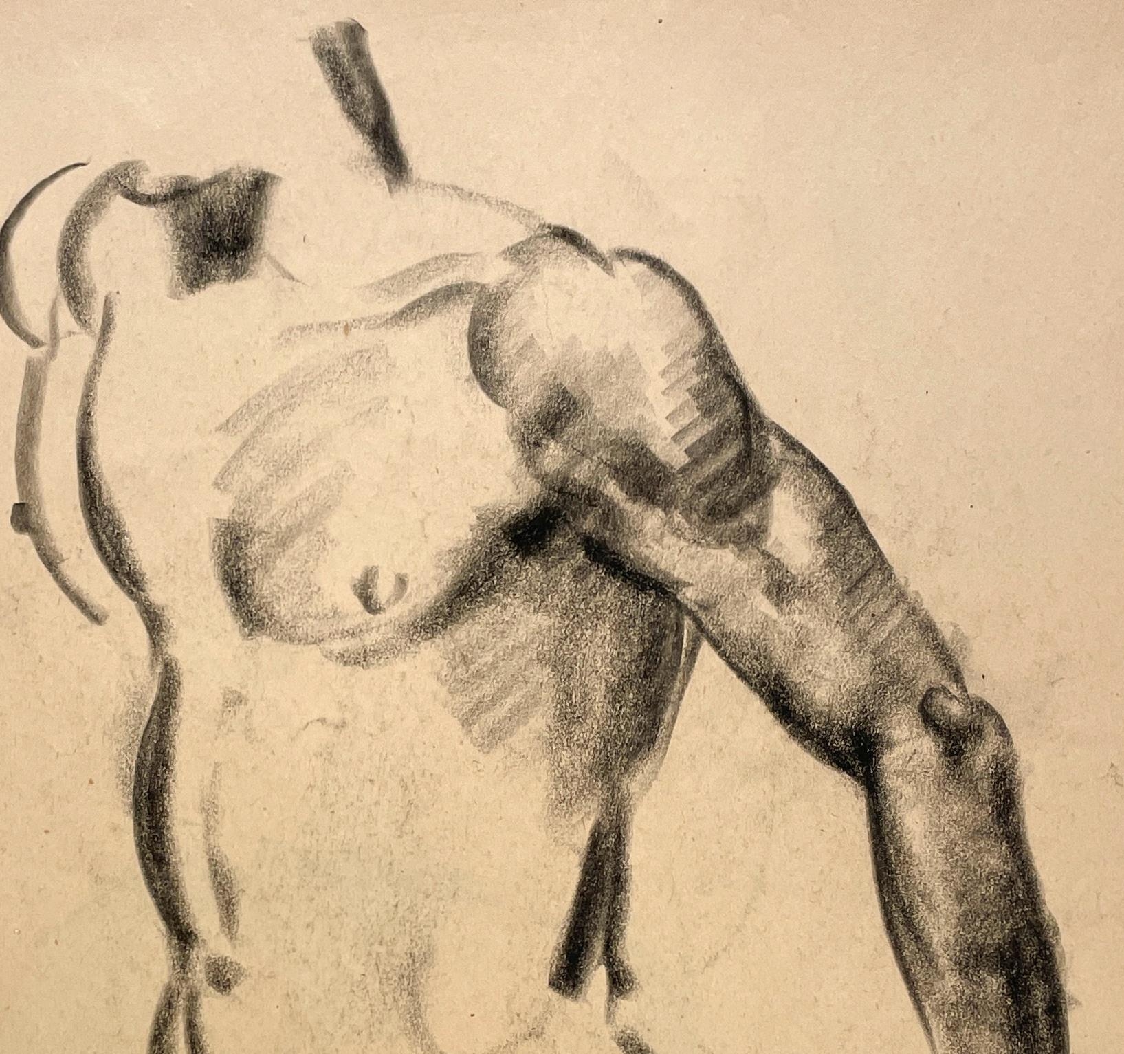 A Very Finely Drawn 1930s Figure Study of a Young Male Nude Model (Shoulder, Arm & Torso) by Notable Chicago Modern Artist, Harold Haydon (Am. 1909-1994).   An early charcoal drawing by Haydon showing his exceptional and skilled draftsmanship,