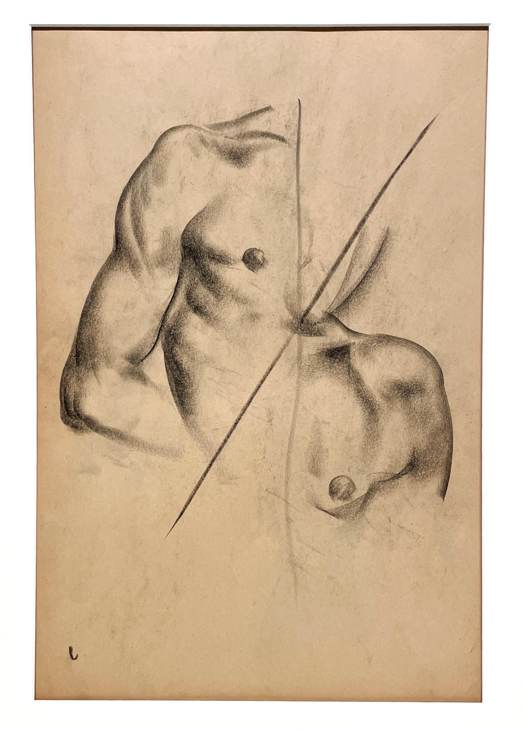 A Very Finely Drawn 1930s Figure Study of a Young Male Nude Model (Shoulder, Arm & Torso) by Notable Chicago Modern Artist, Harold Haydon (Am. 1909-1994).   An early charcoal drawing by Haydon showing his exceptional and skilled draftsmanship,