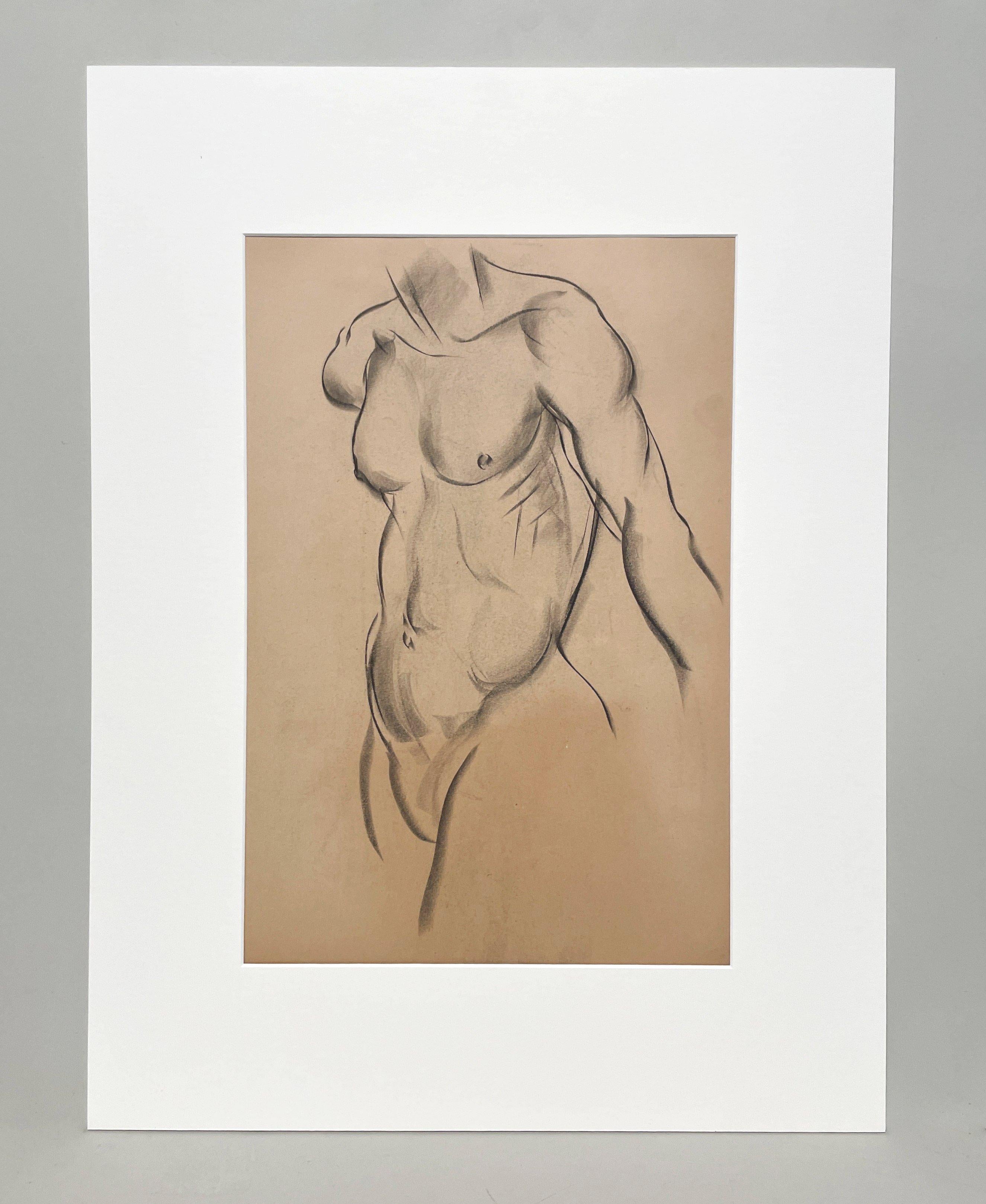 Étude de figure très finement dessinée dans les années 1930 d'un jeune modèle No No (étude de torse) - Art de Harold Haydon
