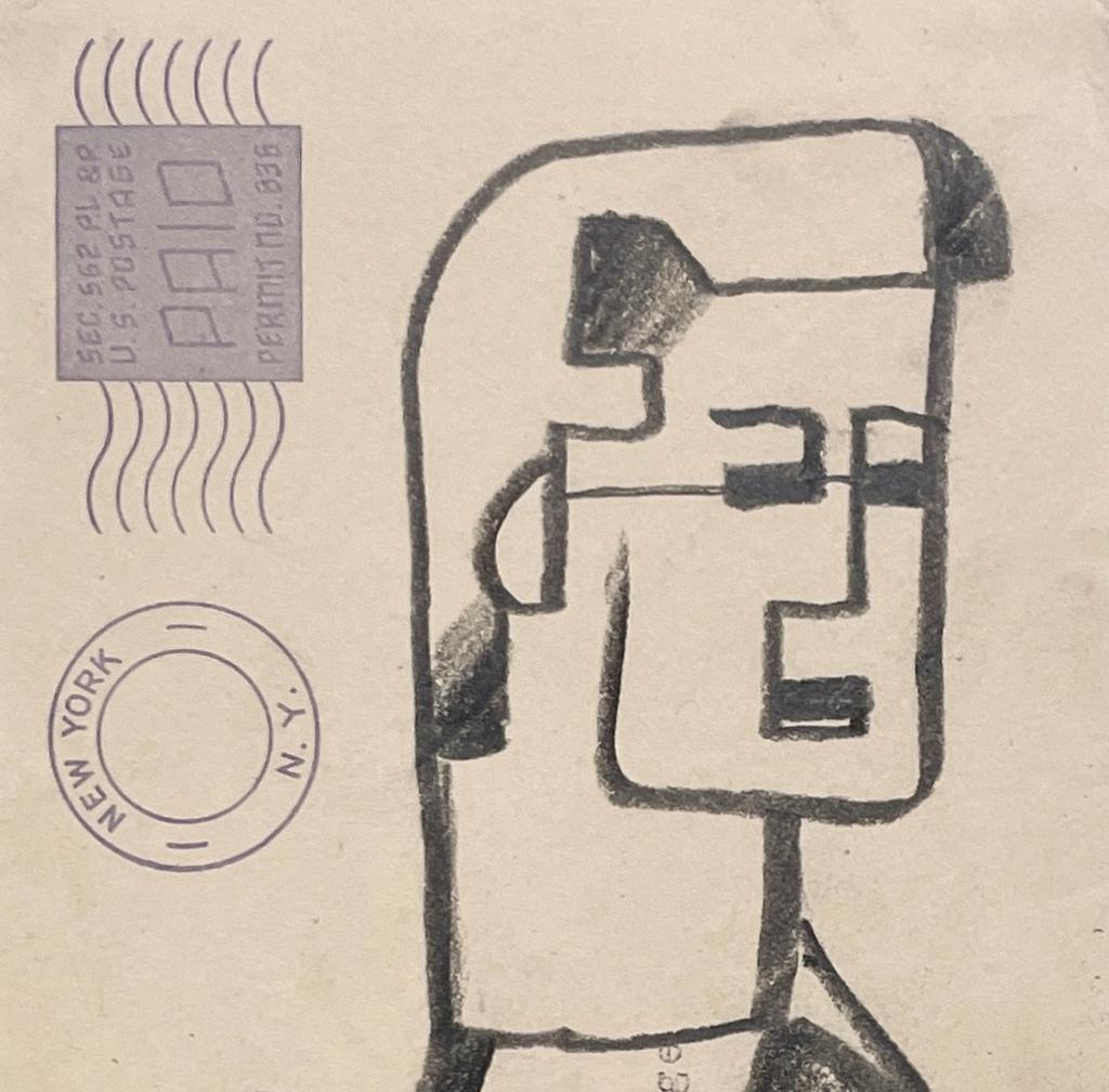 A Charming, 1950s Mid-Century Modern Cubist Portrait Study of Two Men Wearing Sunglasses by Notable Chicago Artist, Harold Haydon (Am. 1909-1994).  A visually striking vintage charcoal portrait study of two male figures, executed on heavy stationary