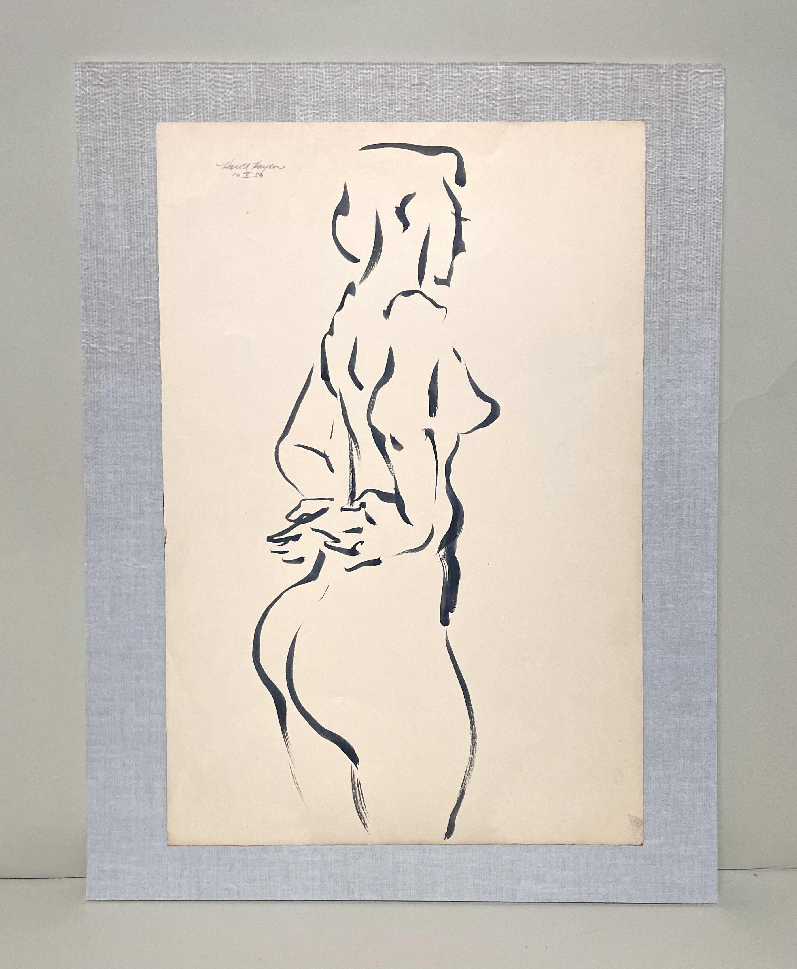 A Fabulous 1950s Mid-Century Modern Standing Female Nude Figure Study - Art by Harold Haydon