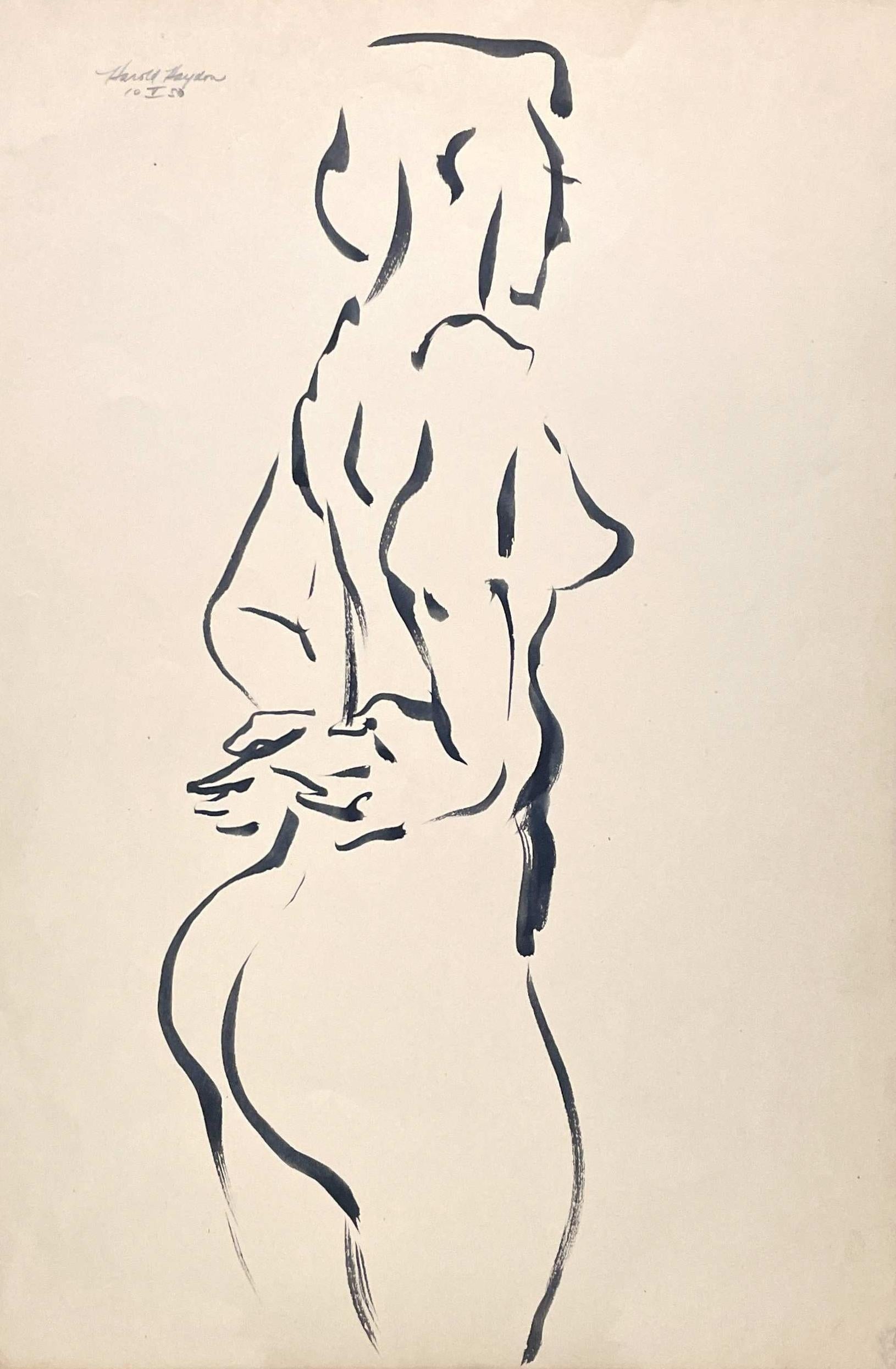 A Fabulous 1950s Mid-Century Modern Standing Female Nude Figure Study - White Figurative Art by Harold Haydon