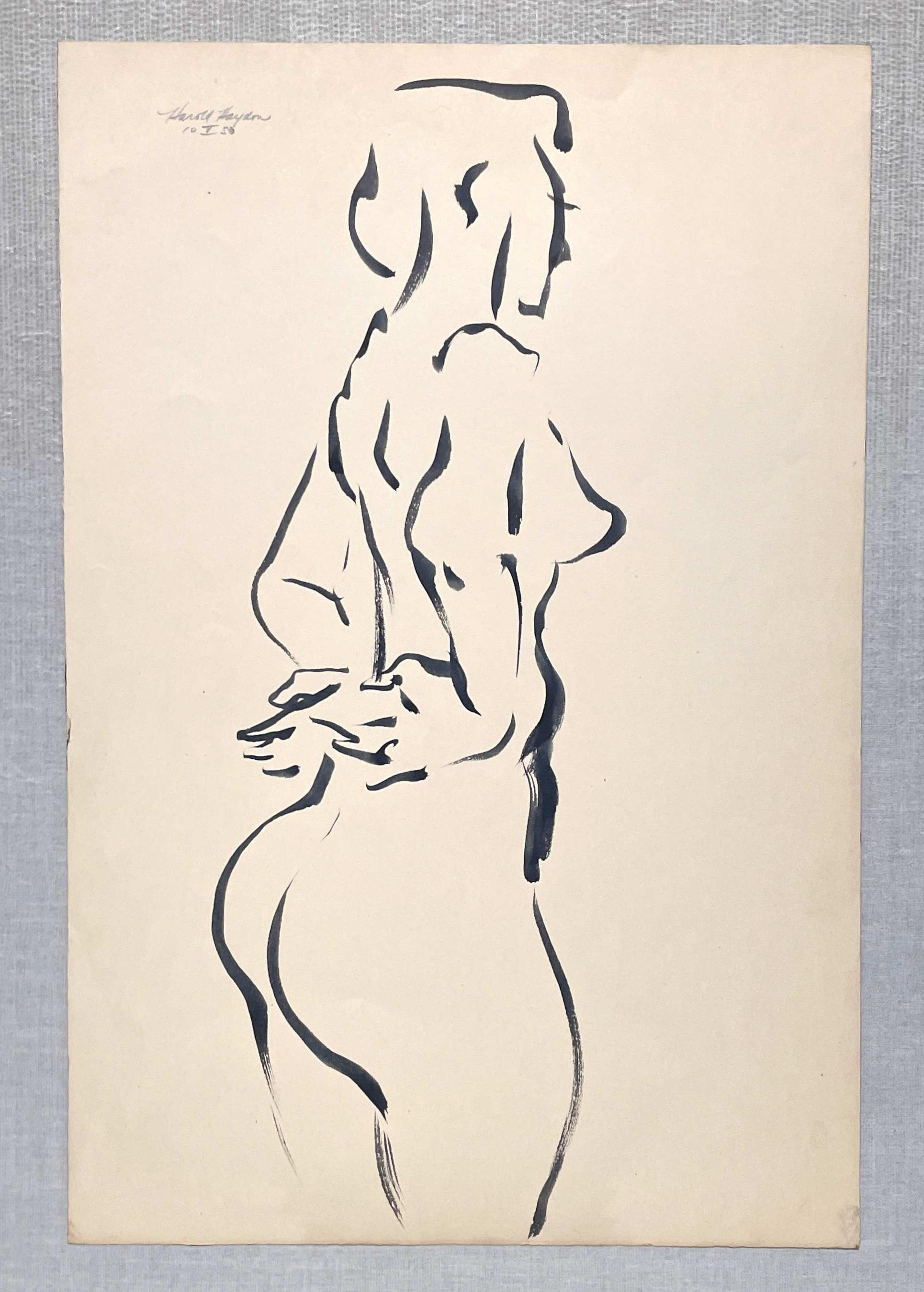 A Fabulous 1950s Mid-Century Modern Standing Female Nude Figure Study - American Modern Art by Harold Haydon
