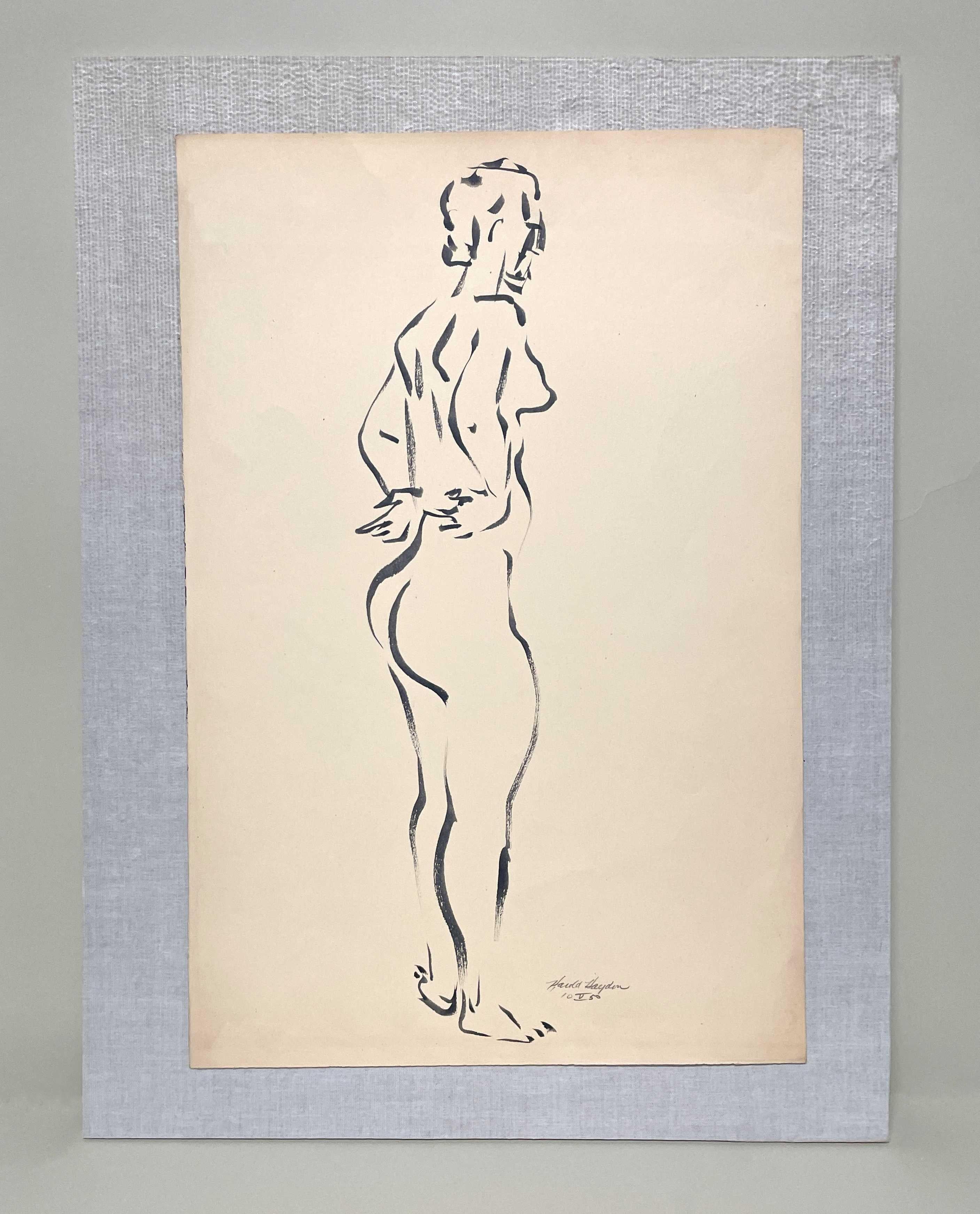 A Fabulous 1950s Mid-Century Modern Standing Female Nude Figure Study - Art American Modern di Harold Haydon