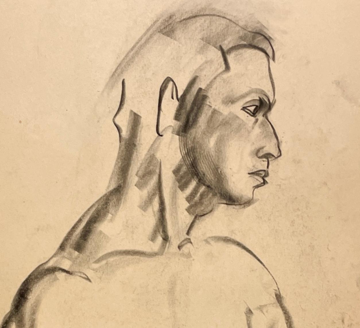 A Handsome 1930s Modern Portrait Figure Study of a Young Male Model (Beige), Figurative Art, von Harold Haydon