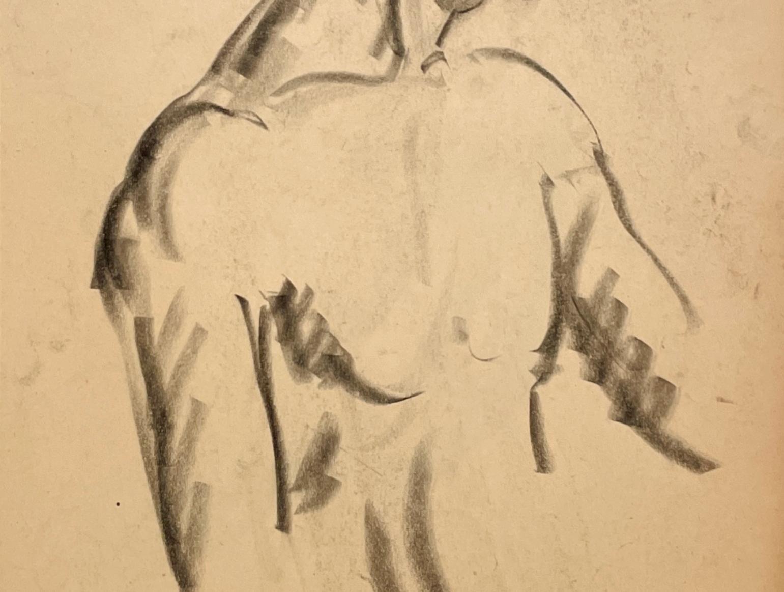 A Very Finely Drawn 1930s Modern Portrait Figure Study of a Young Male Model by Notable Chicago Modern Artist, Harold Haydon (Am. 1909-1994).   An early charcoal drawing by Haydon showing his exceptional and skilled draftsmanship, completed during
