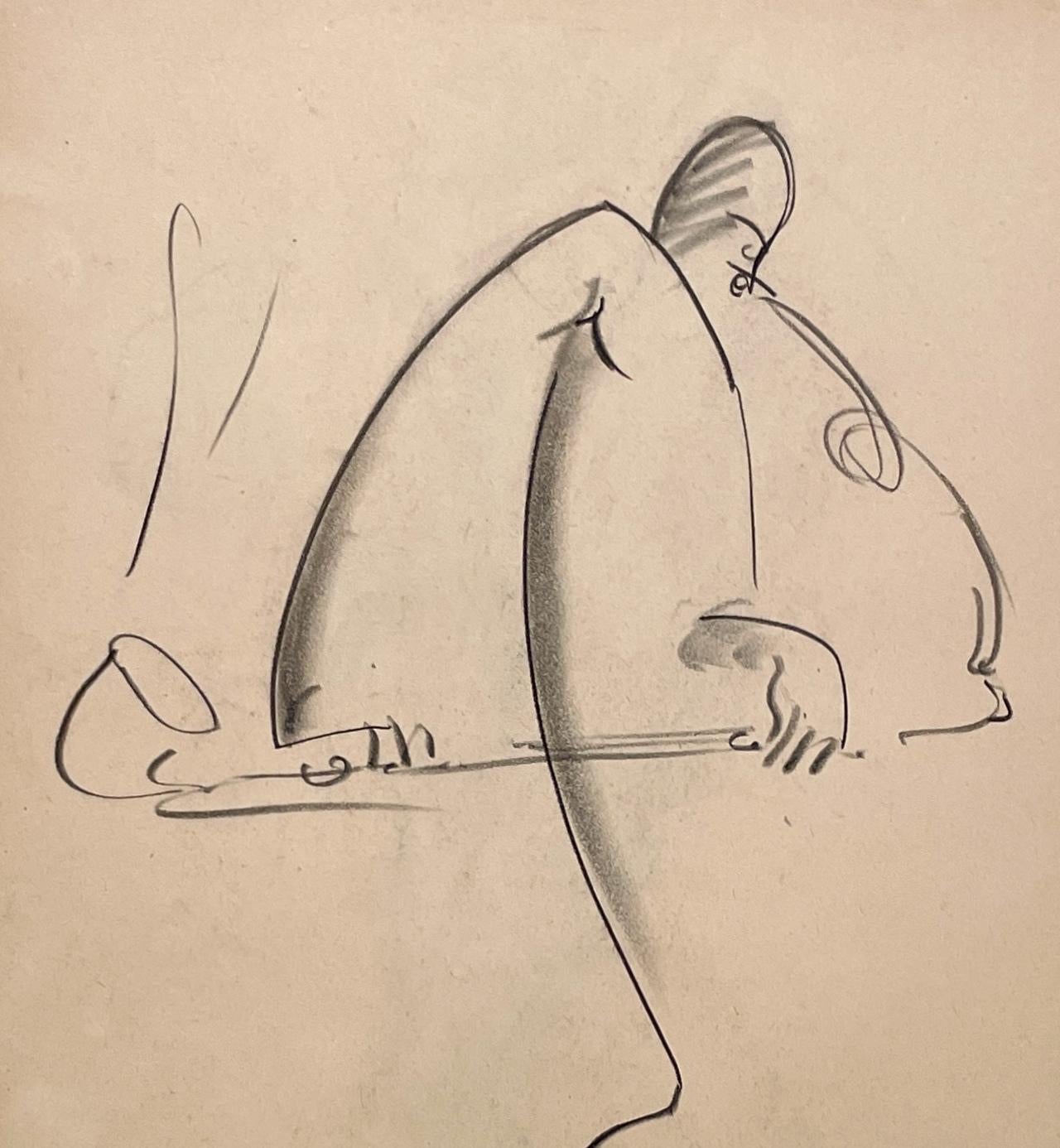 A Charming, Vintage 1930s Charcoal Drawing of a Saxophone Player, Jazz Musician - Portrait Beige di Harold Haydon