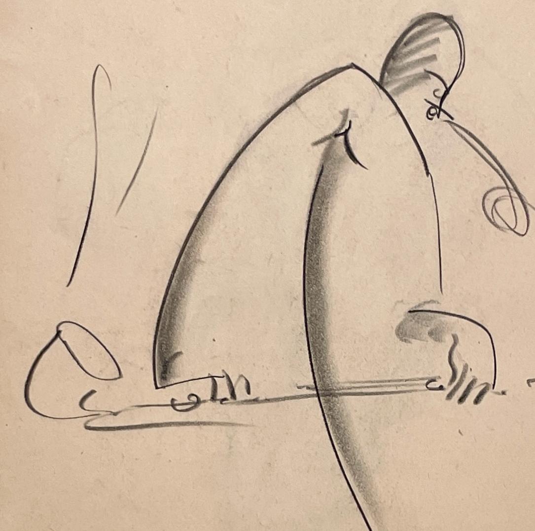 A Charming, Vintage 1930s Charcoal Drawing of a Saxophone Player, Jazz Musician in vendita 1