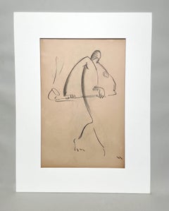 A Charming, Vintage 1930s Charcoal Drawing of a Saxophone Player, Jazz Musician