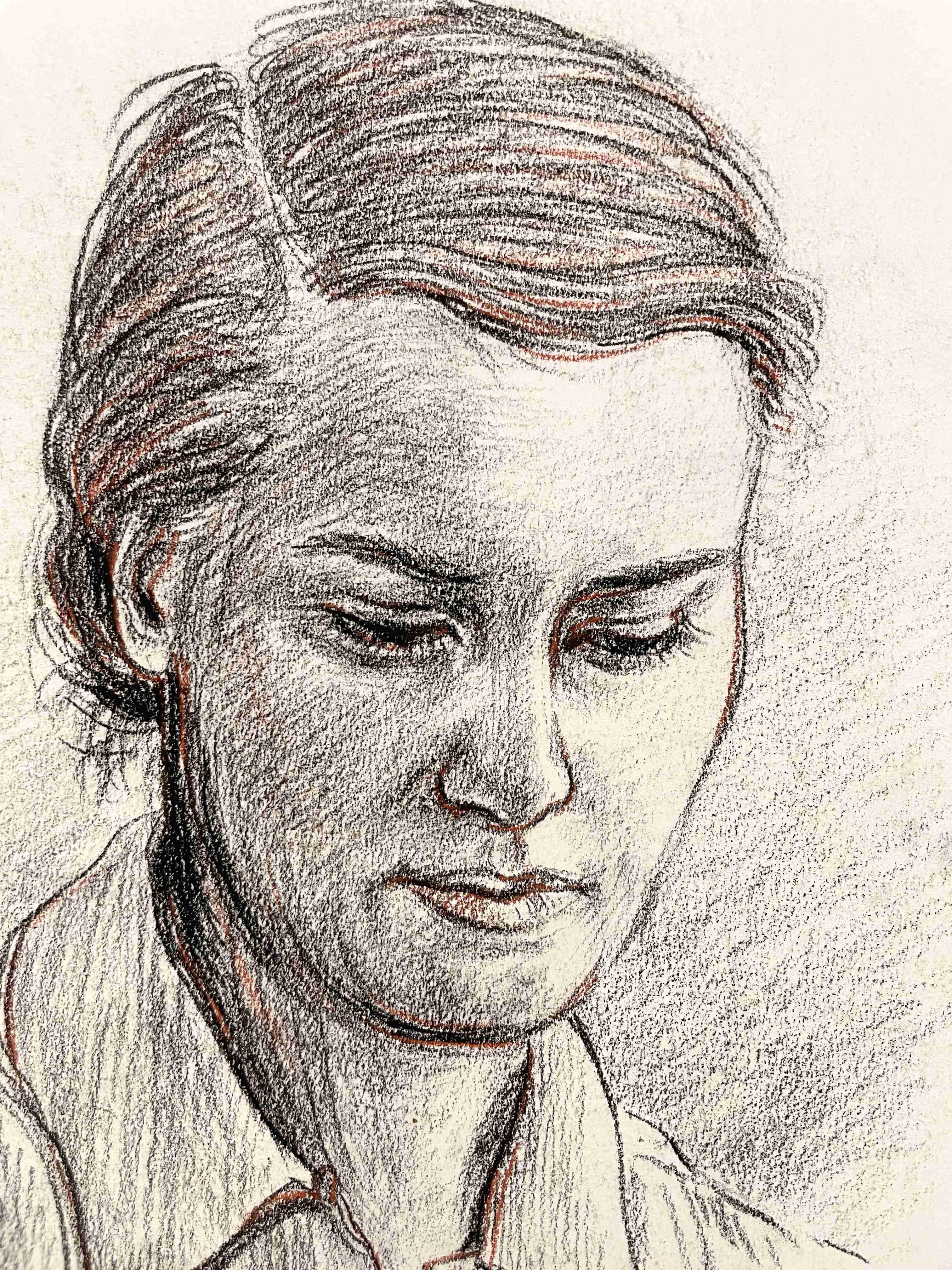 An Intimate, 1940s Modern Portrait Drawing of a Young Woman by Harold Haydon For Sale 2