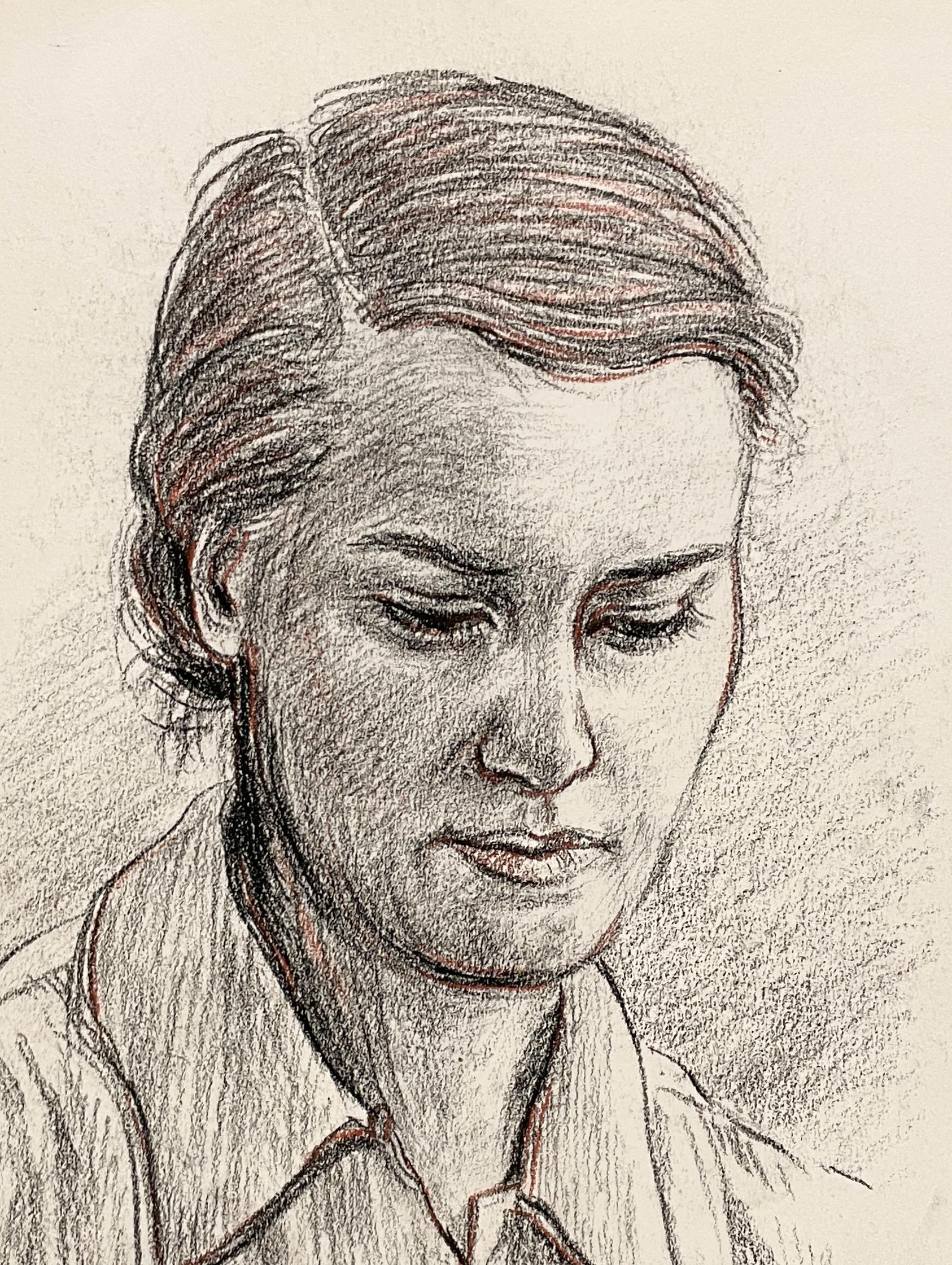 An Intimate, 1940s Modern Portrait Drawing of a Young Woman by Harold Haydon For Sale 3