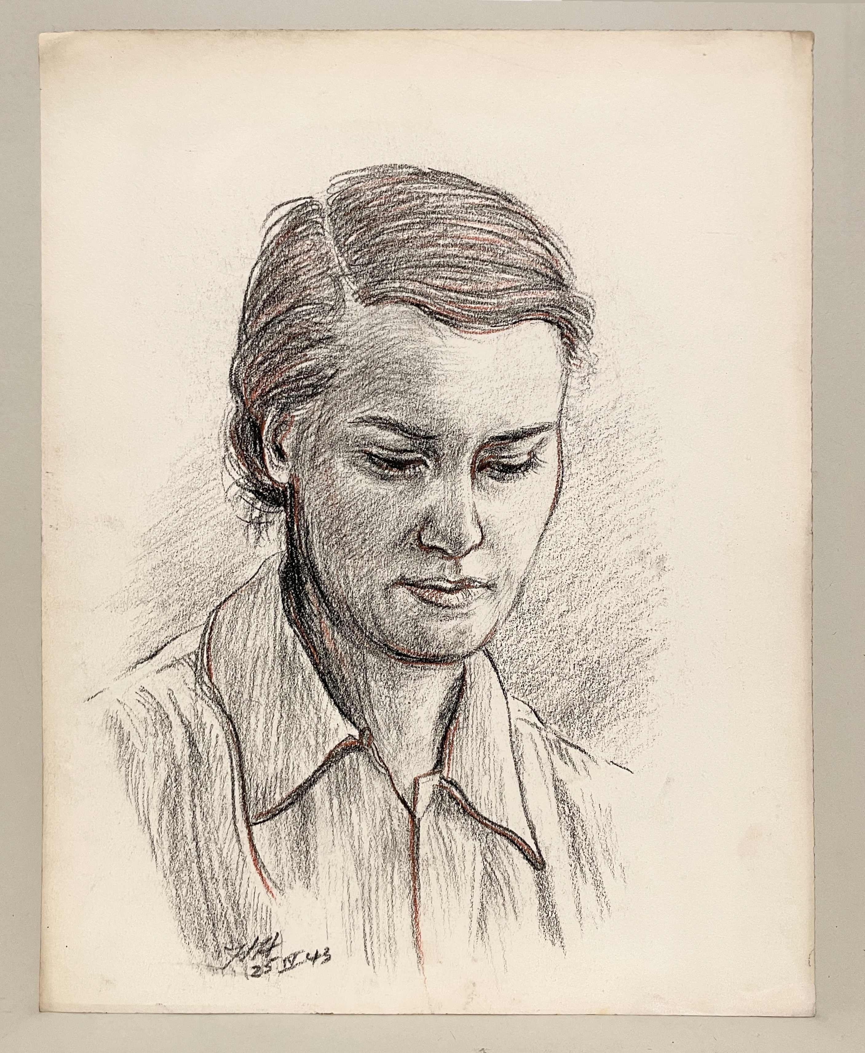 An Intimate, 1940s Modern Portrait Drawing of a Young Woman by Harold Haydon For Sale 1