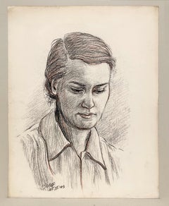An Intimate, 1940s Modern Portrait Drawing of a Young Woman by Harold Haydon