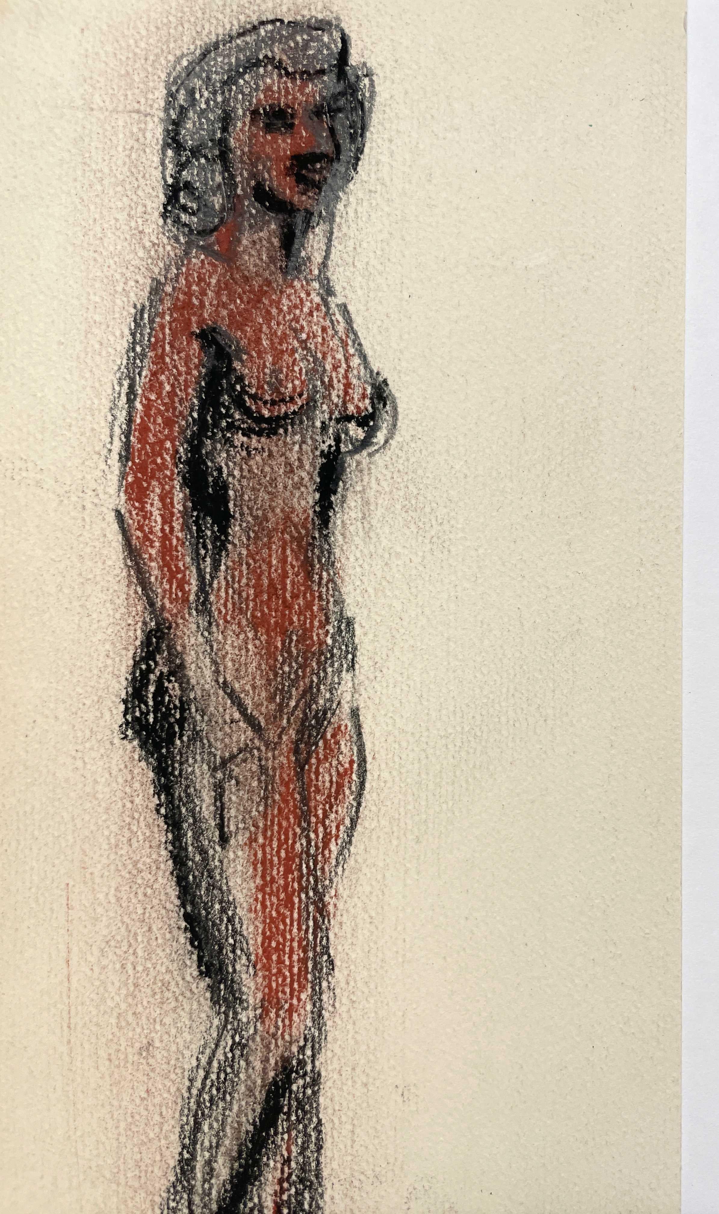 Llamativo estudio de 1945 de una mujer negra desnuda de pie, moderna de mediados de siglo - Art moderno estadounidense de Harold Haydon