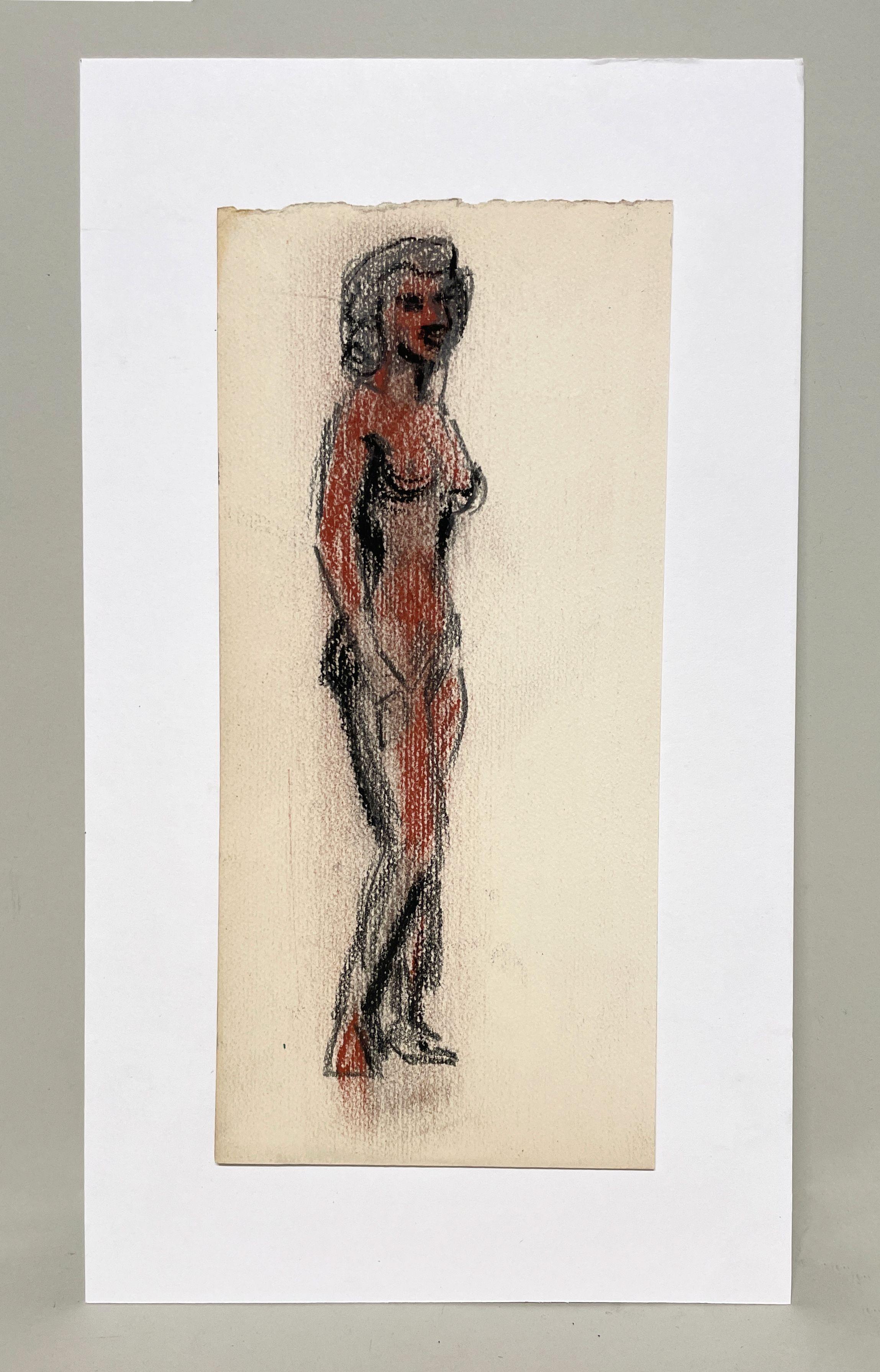 Llamativo estudio de 1945 de una mujer negra desnuda de pie, moderna de mediados de siglo - Art de Harold Haydon
