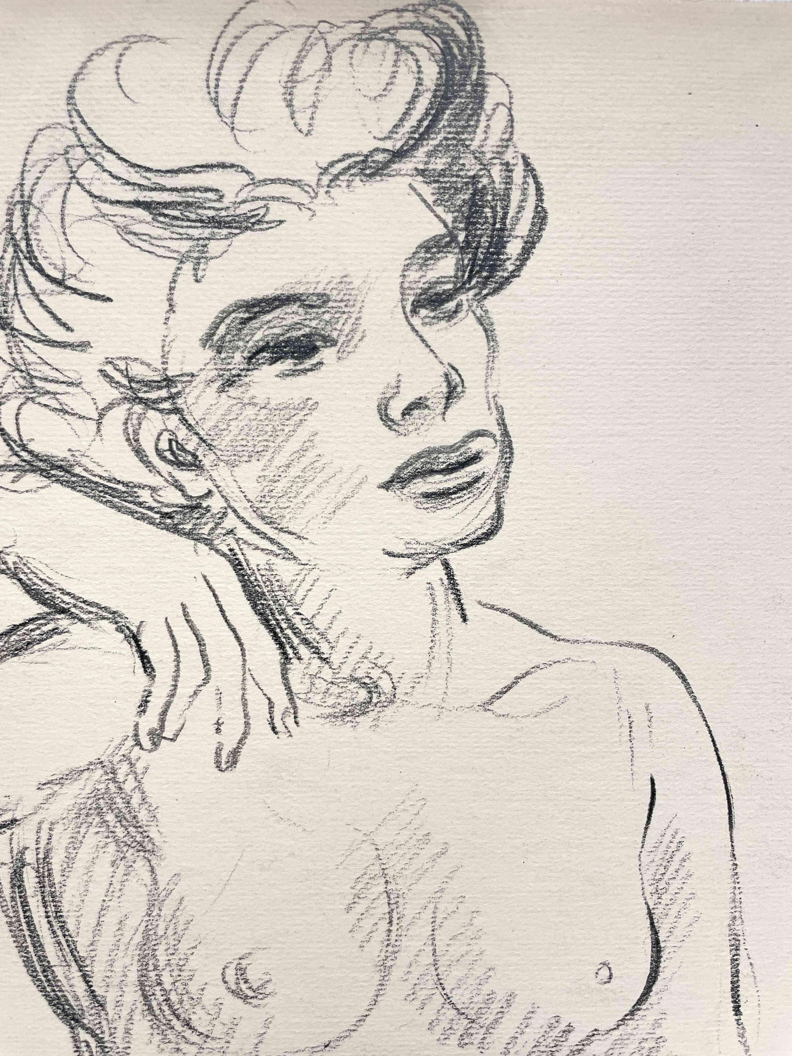 Studio di figura femminile moderna degli anni '40 finemente disegnato, ritratto di una giovane donna - Nude Beige di Harold Haydon