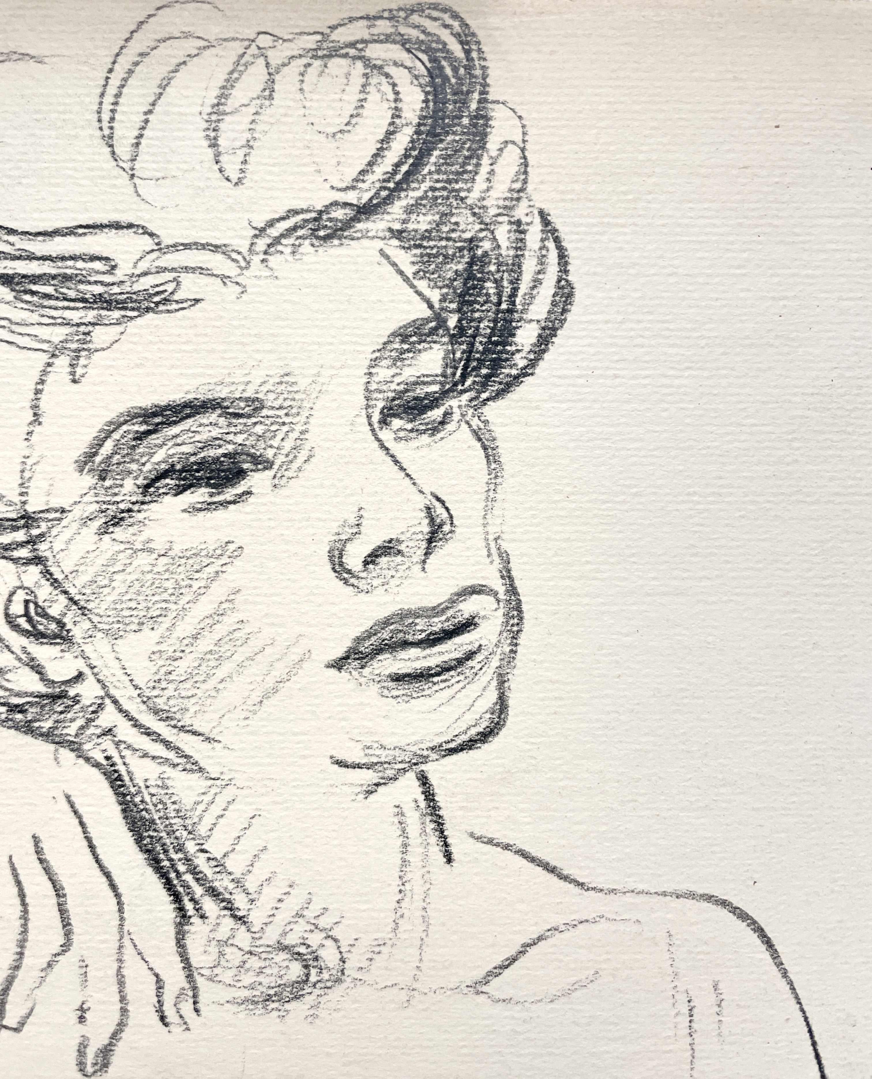 Uno studio di figura femminile moderna finemente disegnato, risalente agli anni '40, ritratto di una giovane donna del noto artista di Chicago Harold Haydon (Am. 1909-1994).  Uno squisito studio di ritratto in studio, carboncino su carta, datato