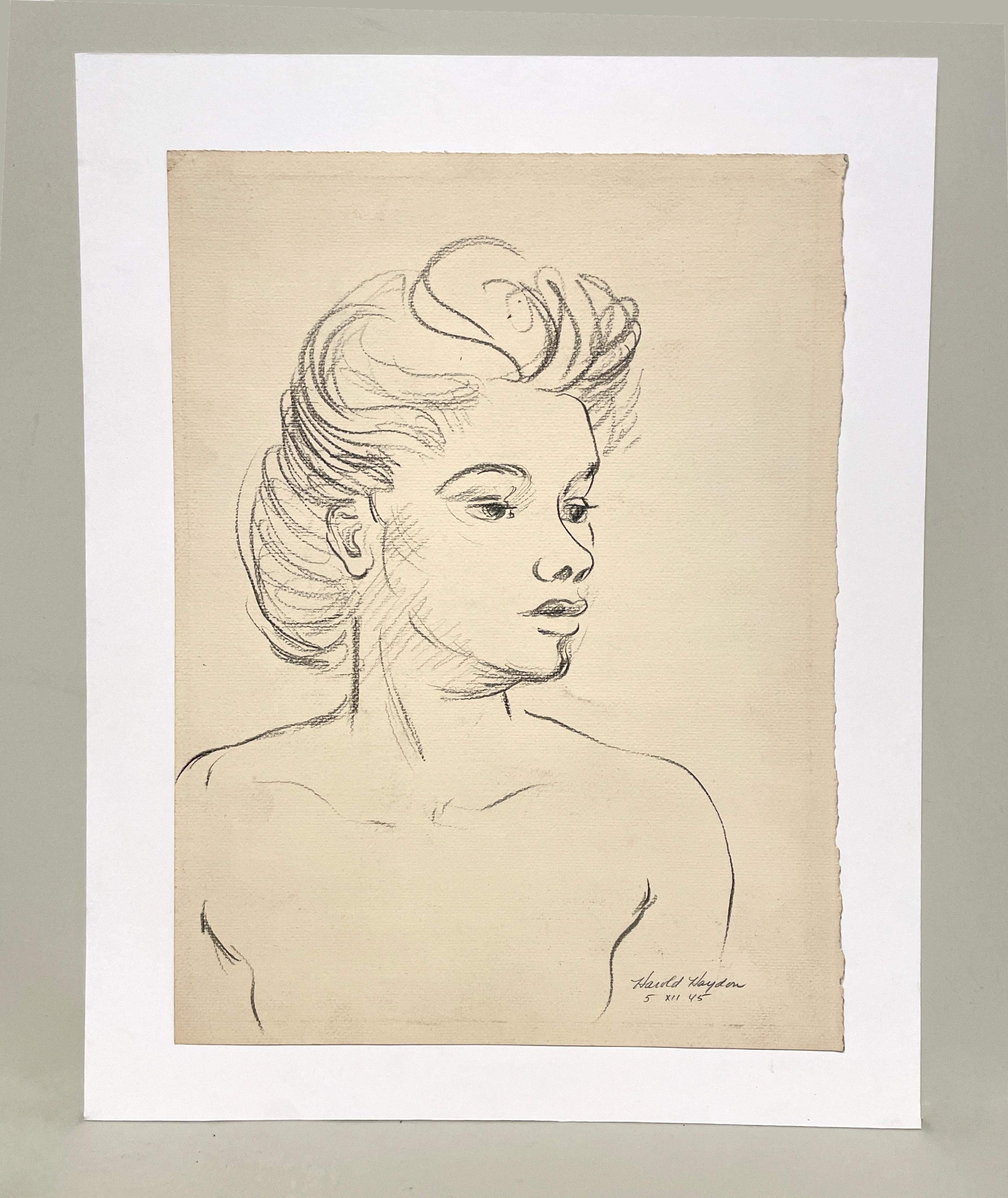 Un sorprendente ritratto di giovane donna degli anni '40 in stile Mid-Century Modern di Harold Haydon in vendita 1