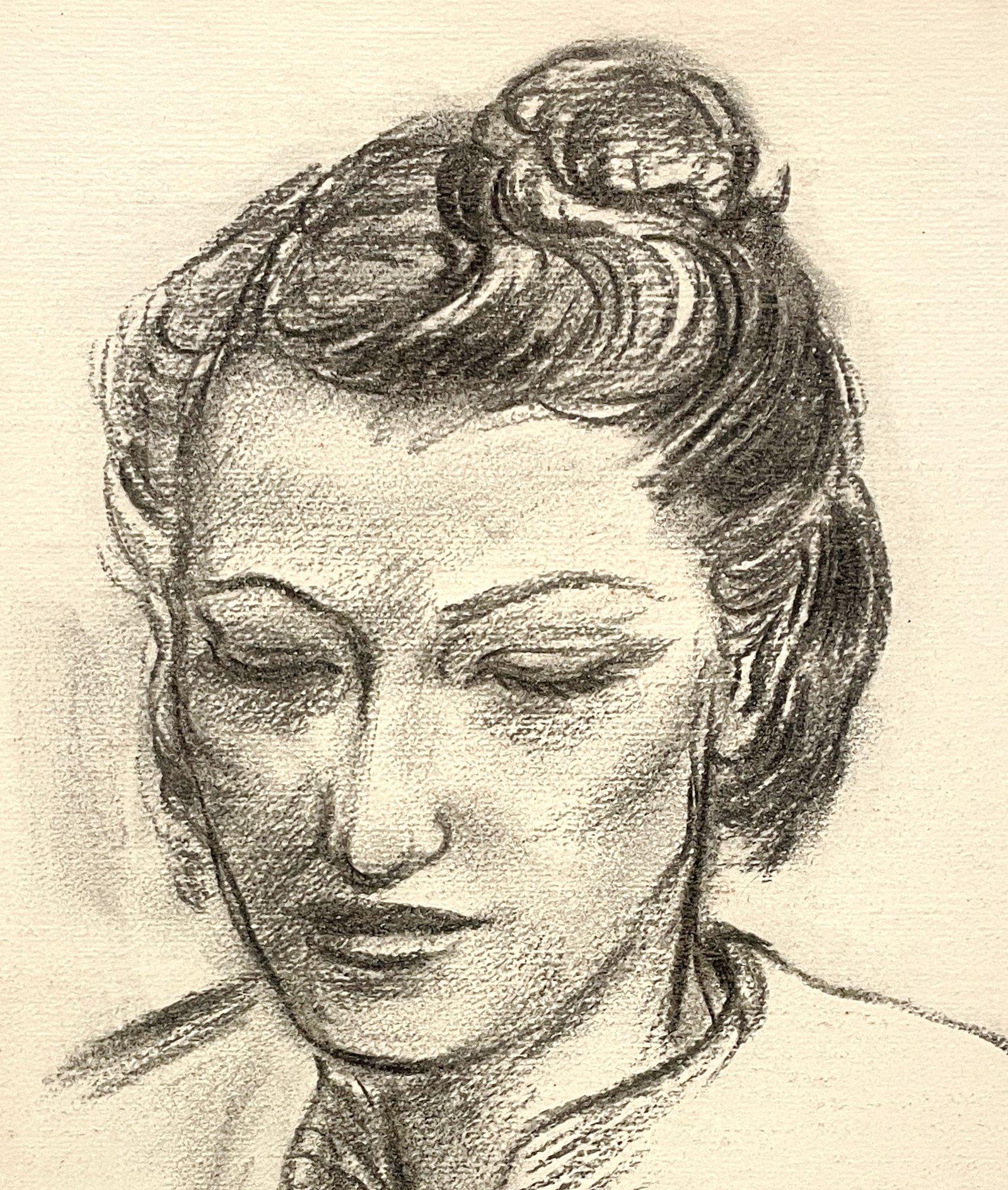 A Stunning, 1940s Modern Charcoal Portrait Drawing of a Young Woman in vendita 3