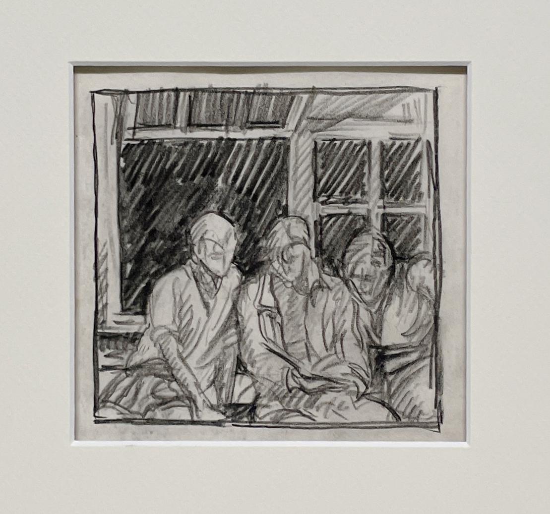 Un affascinante studio a carboncino degli anni '30 di tre giovani che leggono alla finestra di una casa sul lago in vendita 1