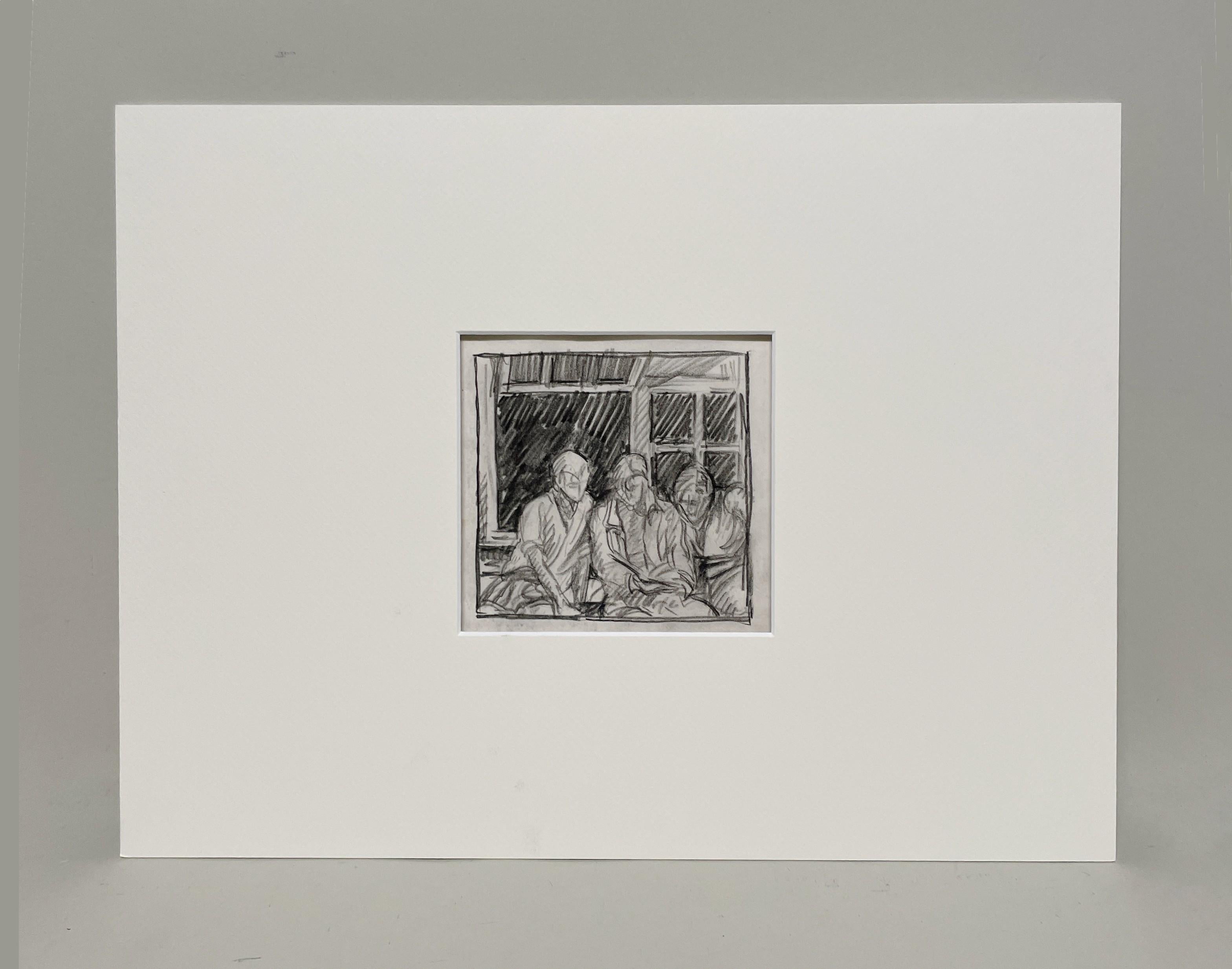 Un affascinante studio a carboncino degli anni '30 di tre giovani che leggono alla finestra di una casa sul lago in vendita 2