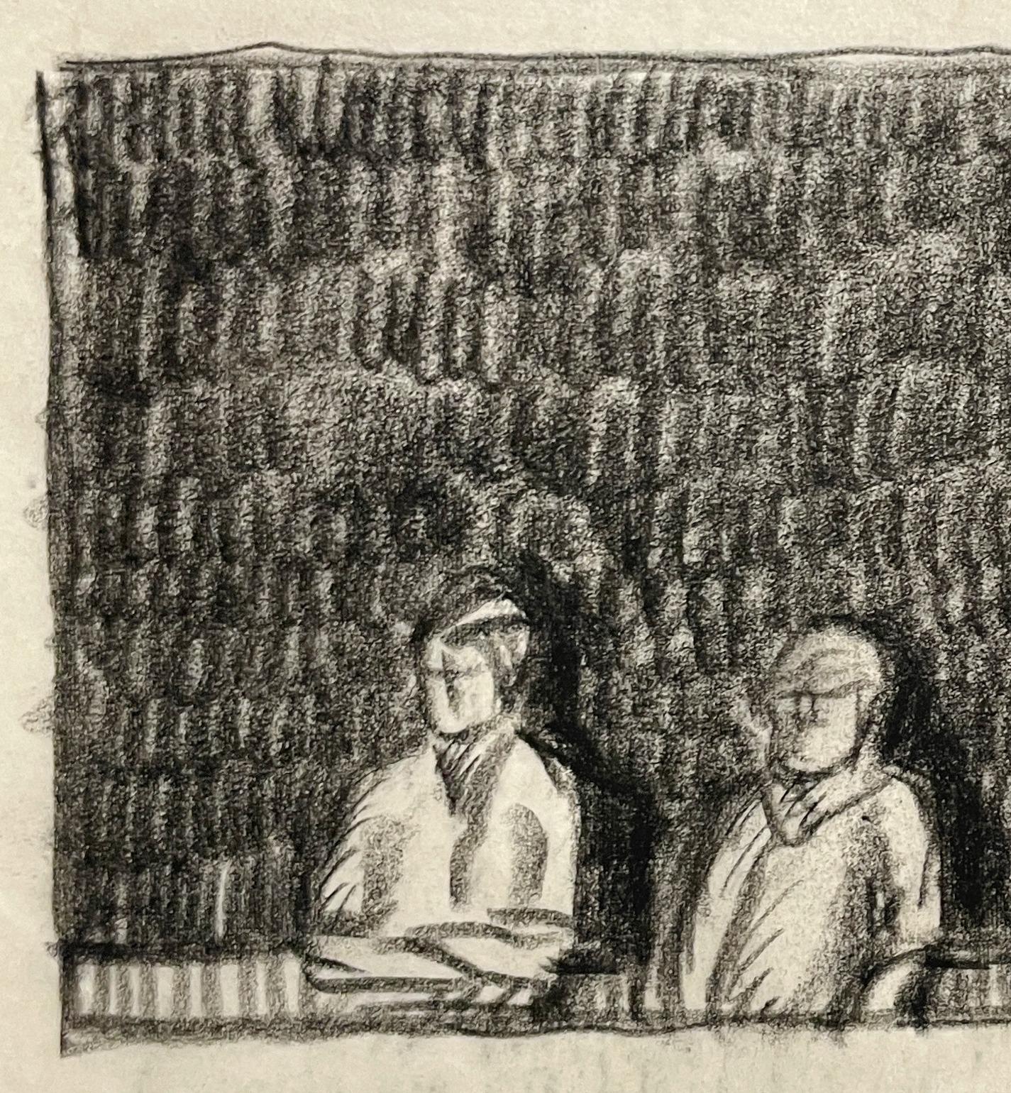 Un affascinante studio a carboncino degli anni '30 di tre giovani uomini alla finestra di una casa sul lago in vendita 1