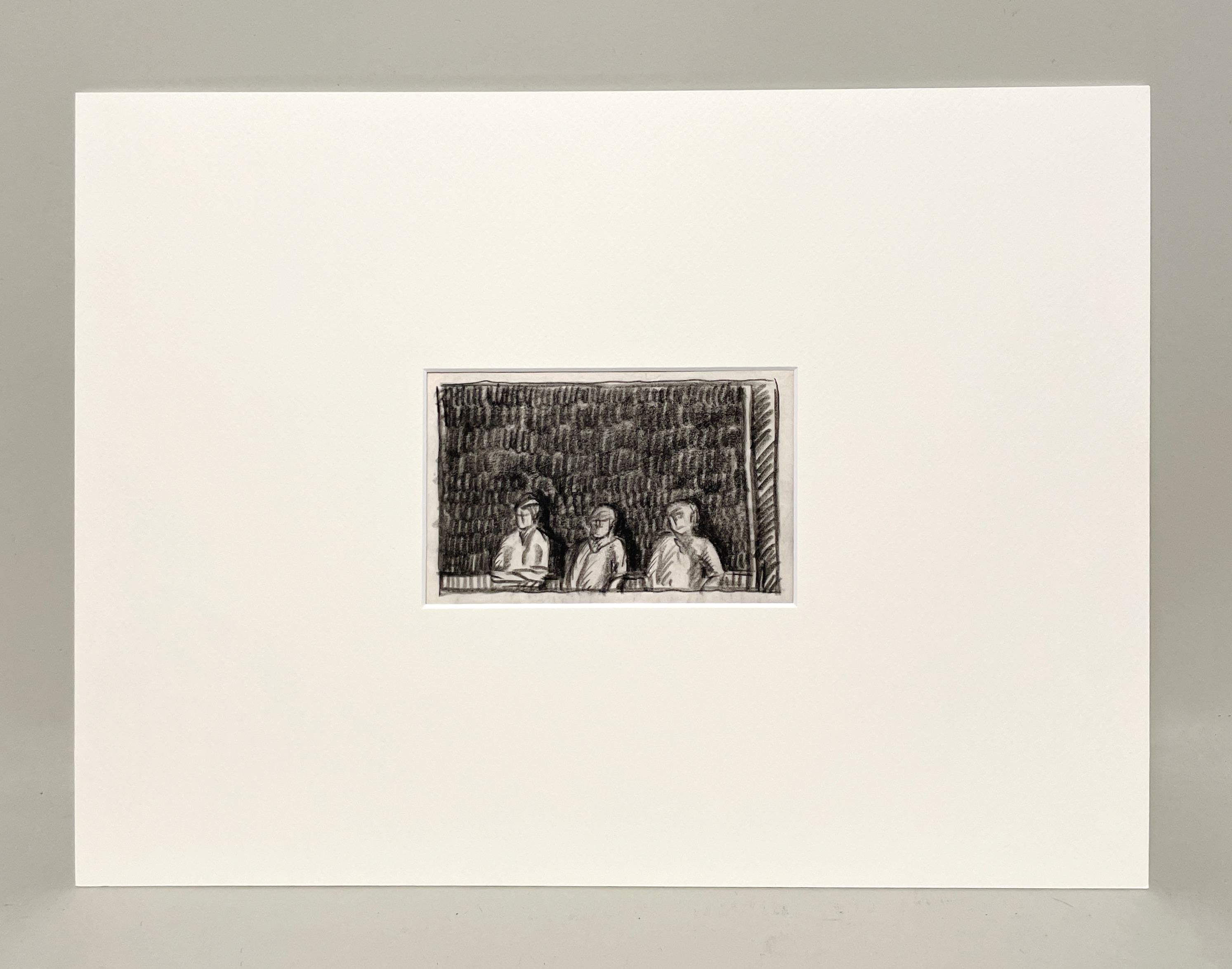 Un affascinante studio a carboncino degli anni '30 di tre giovani uomini alla finestra di una casa sul lago in vendita 3