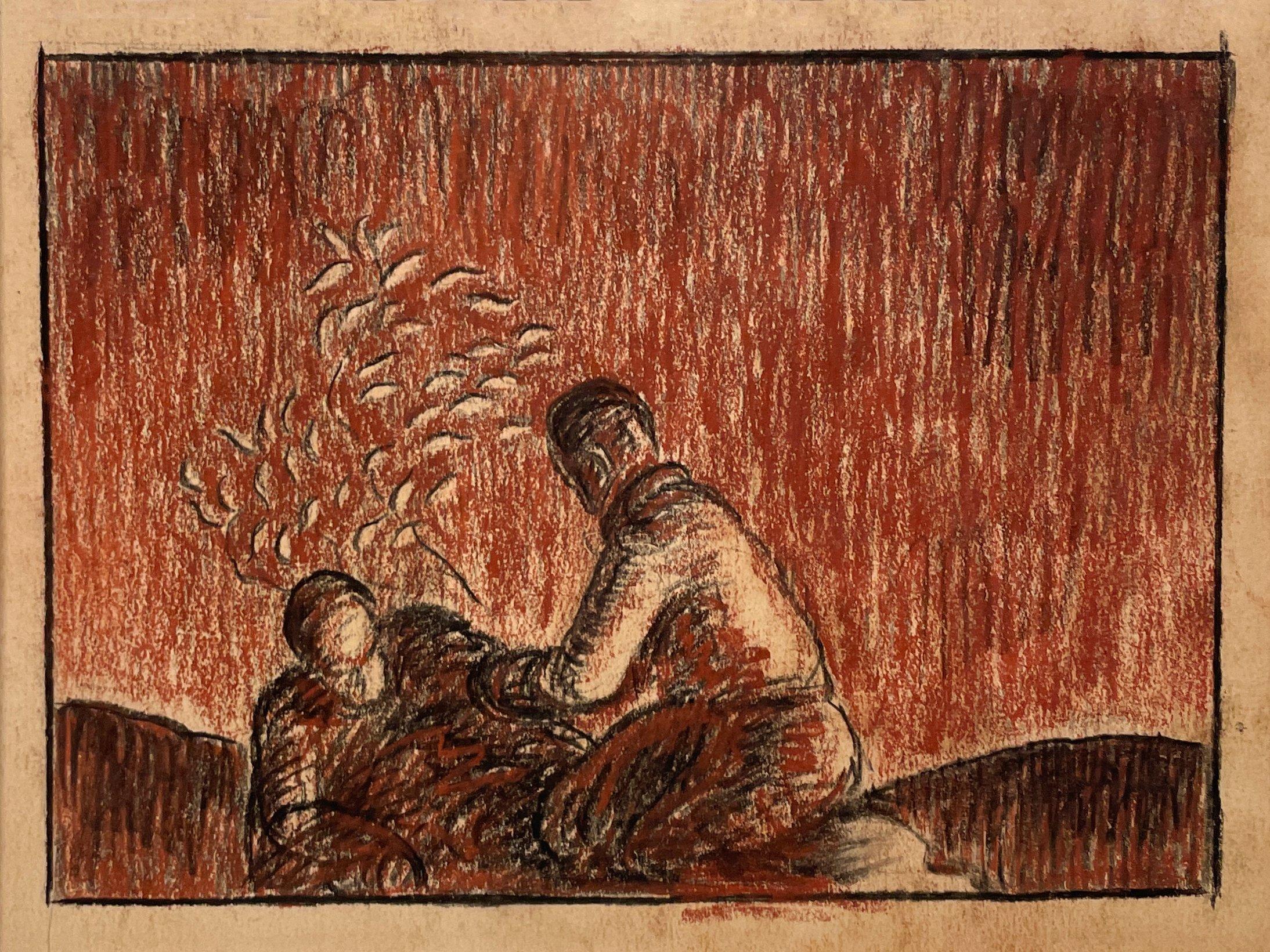 A Stylized, Modern 1930s Art Deco Drawing of Two Young Men Planting a Tree For Sale 1