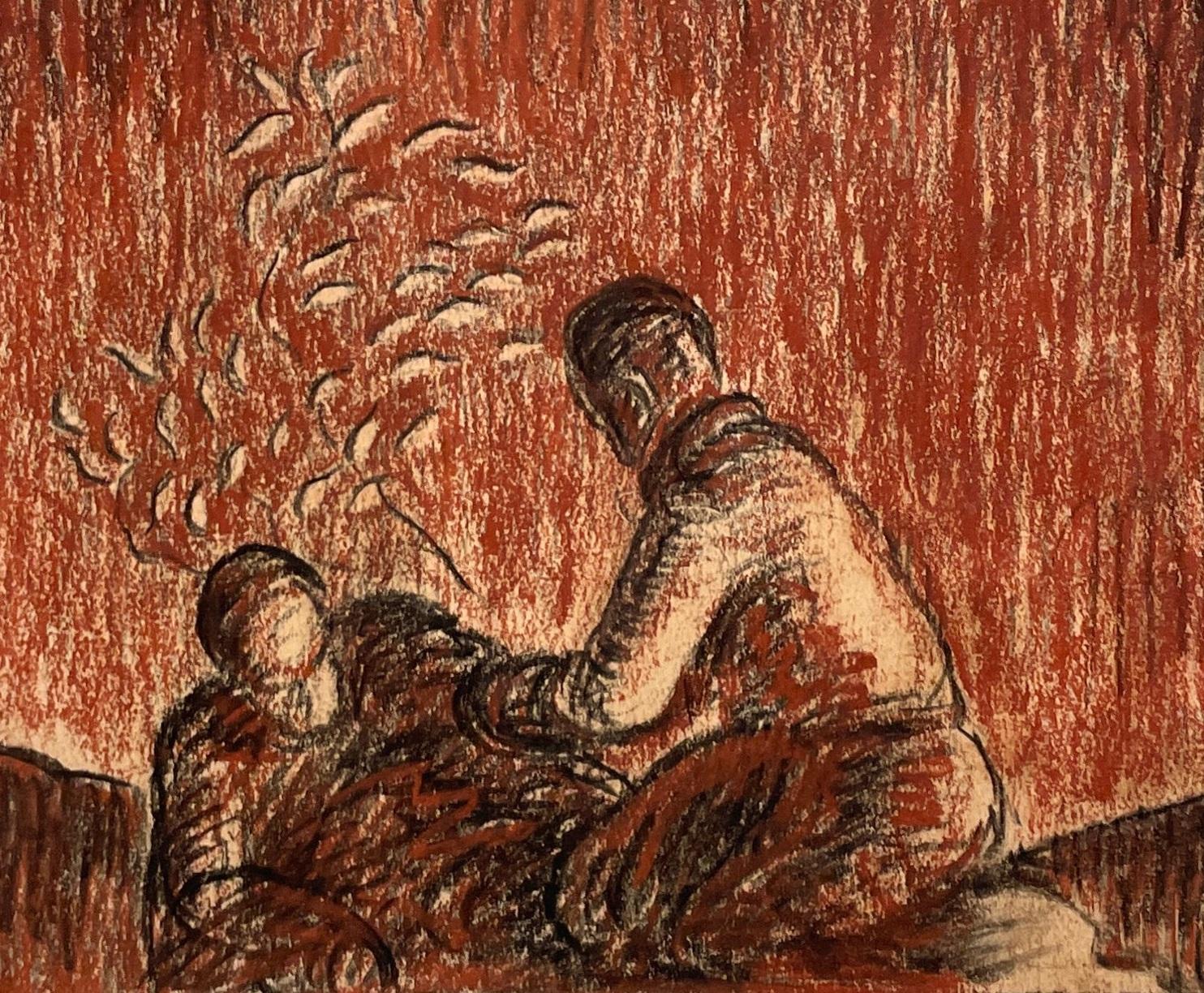 A Stylized, Modern 1930s Art Deco Drawing of Two Young Men Planting a Tree For Sale 3