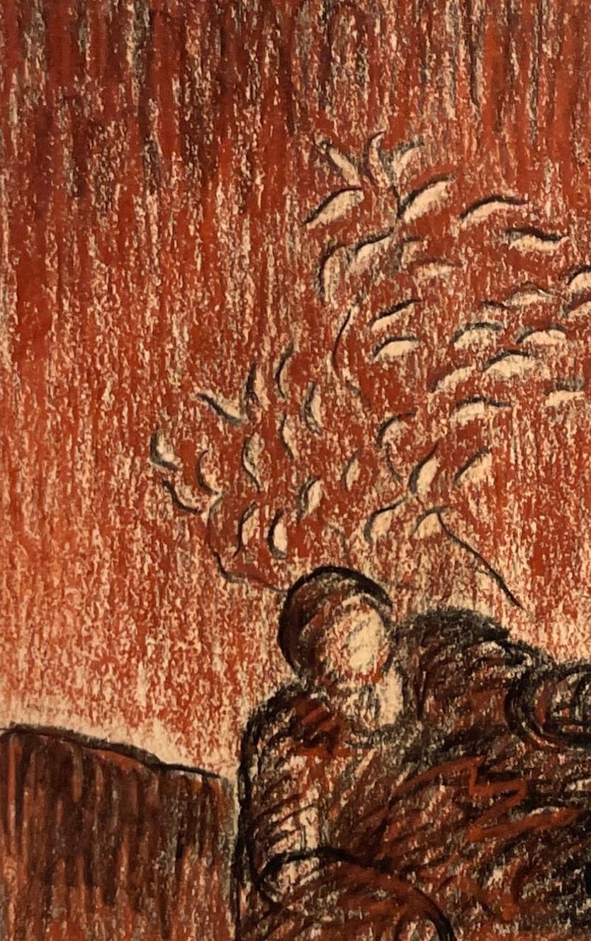 A Stylized, Modern 1930s Art Deco Drawing of Two Young Men Planting a Tree For Sale 4