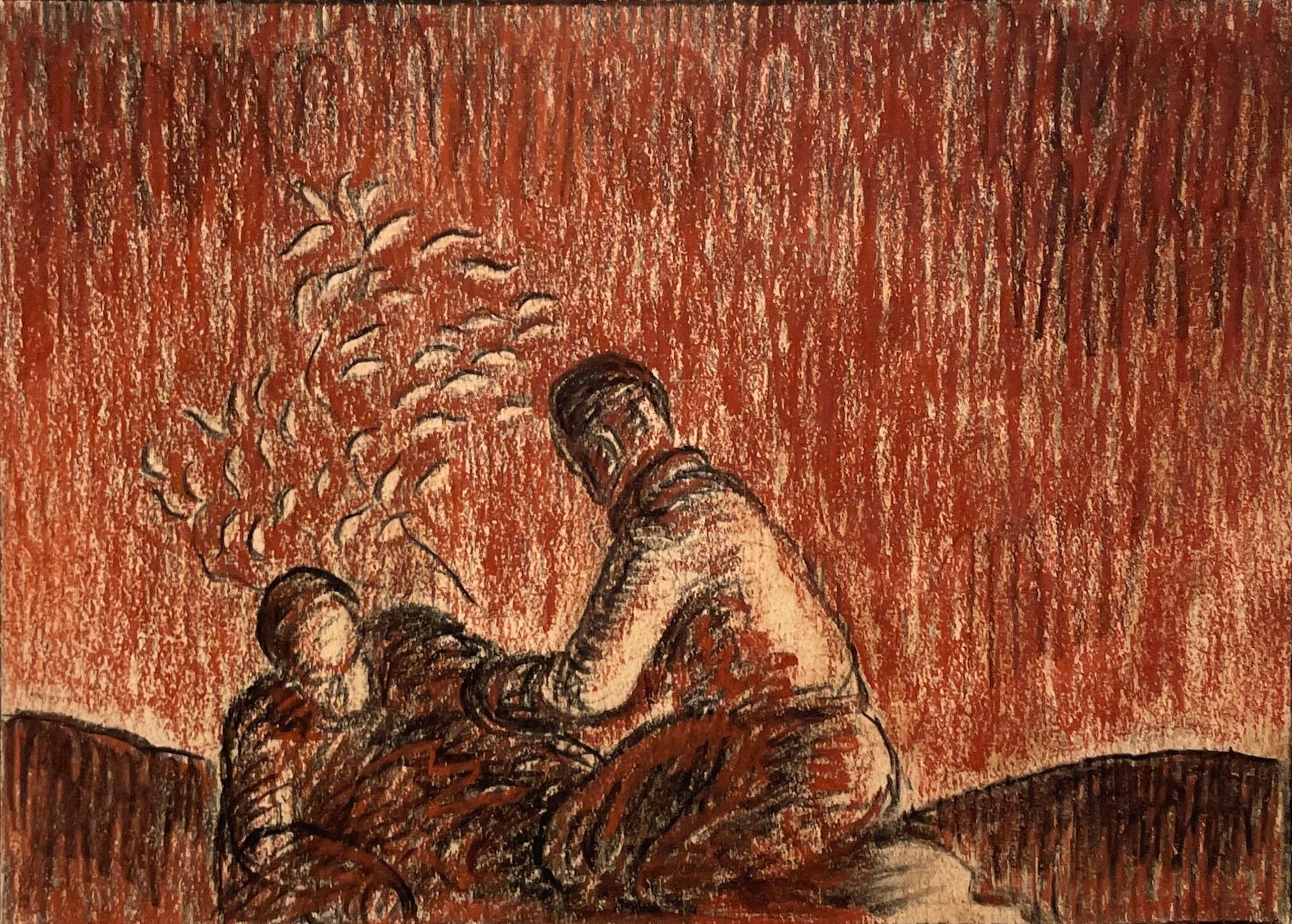 A Stylized, Modern 1930s Art Deco Drawing of Two Young Men Planting a Tree For Sale 2