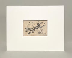 Eine skurrile Art-Deco-Zeichnung eines jungen männlichen Aktes, "Schwimmer unter den Sternen"