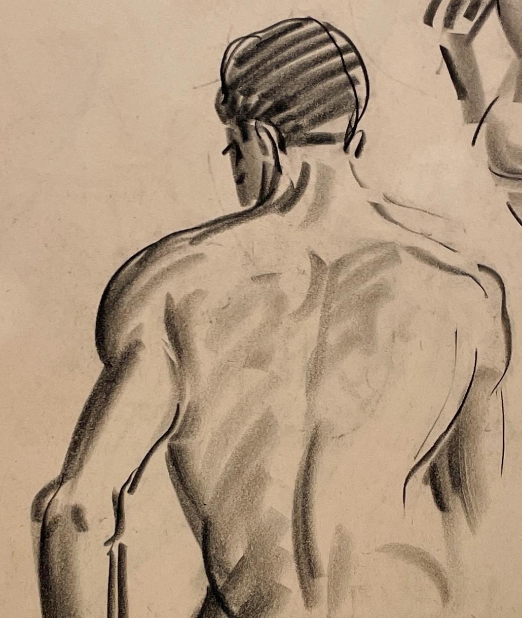 Un raffinato disegno di studio di figura accademica moderna degli anni '30, con modello maschile seduto (retro) in vendita 1